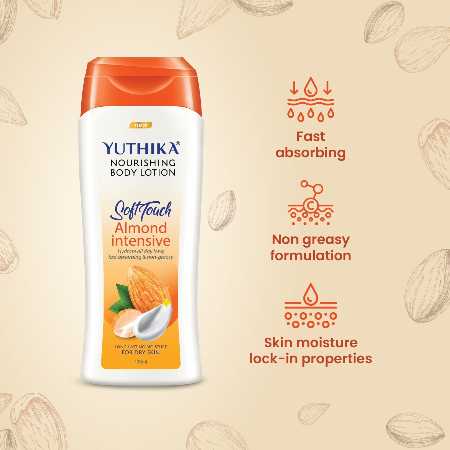 Image of Yuthika Almond Soft Touch Body Lotion For Women & Men | Hydrating, Non-Greasy
