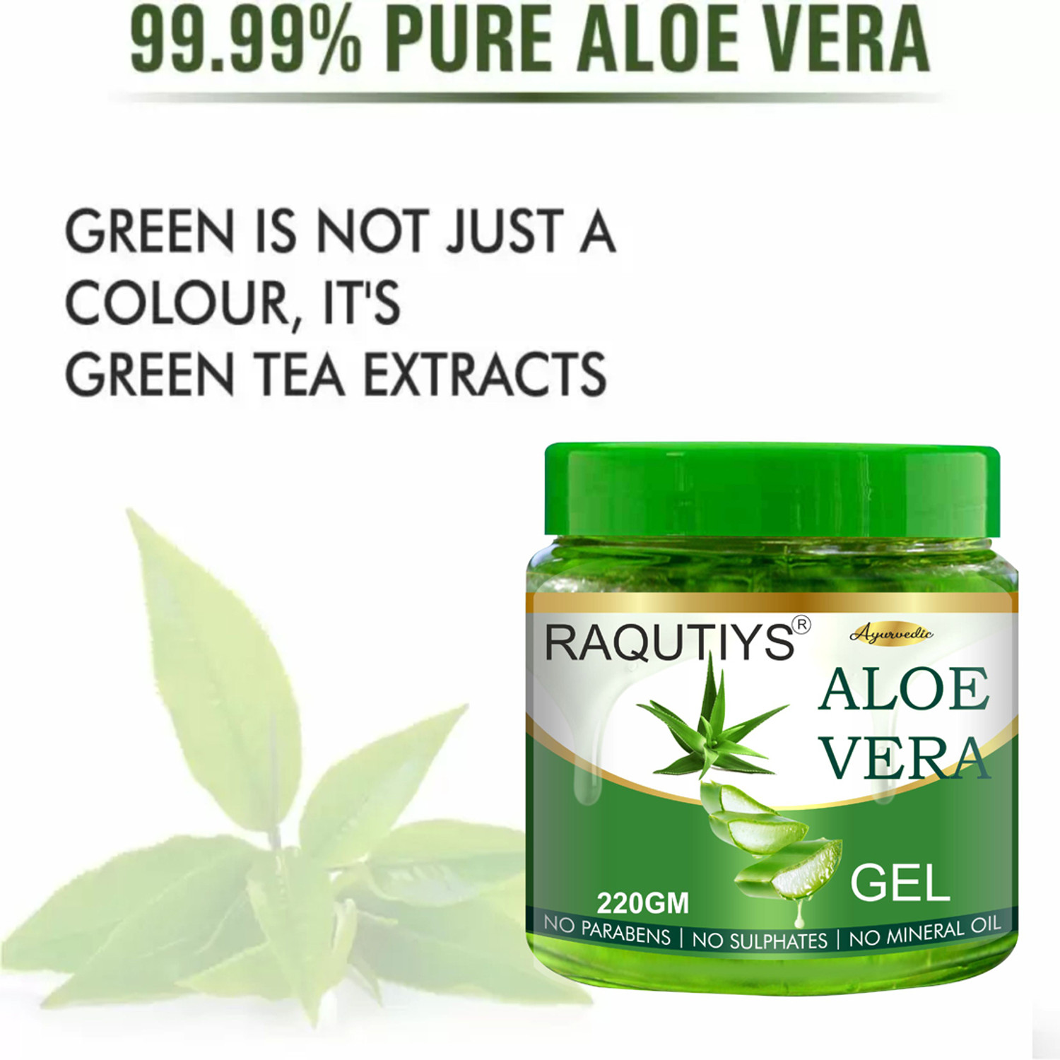 Image of RAQUITYS Pure Aloe Vera Gel ure Aloe Vera Skin Gel 220g For Face & Hair | Hydrating, Moisturizing, Soothing Skin | Multipurpose Gel