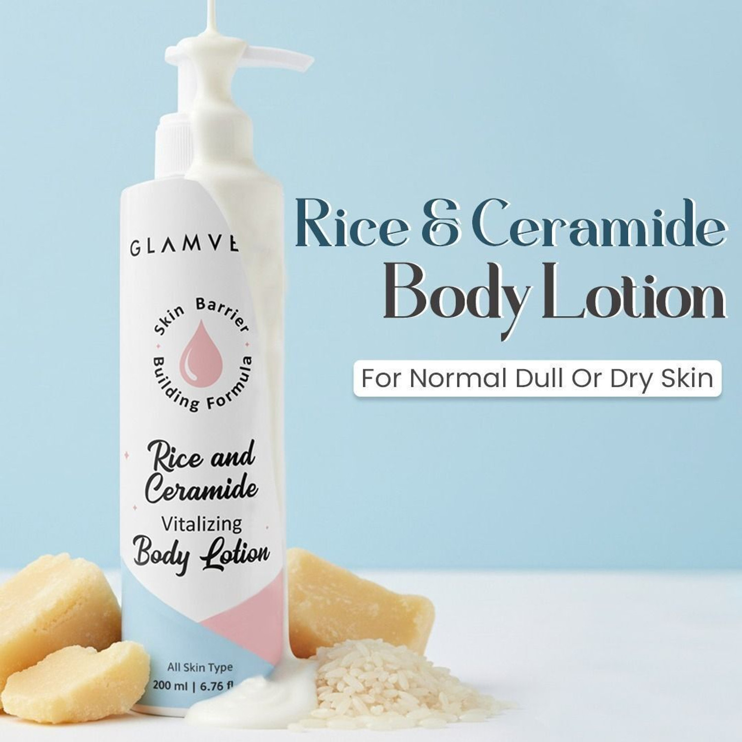 Image of GLAMVEDA Rice & Ceramide Glass Skin Body Lotion | Moisturizer | 24 hrs Moisture lock