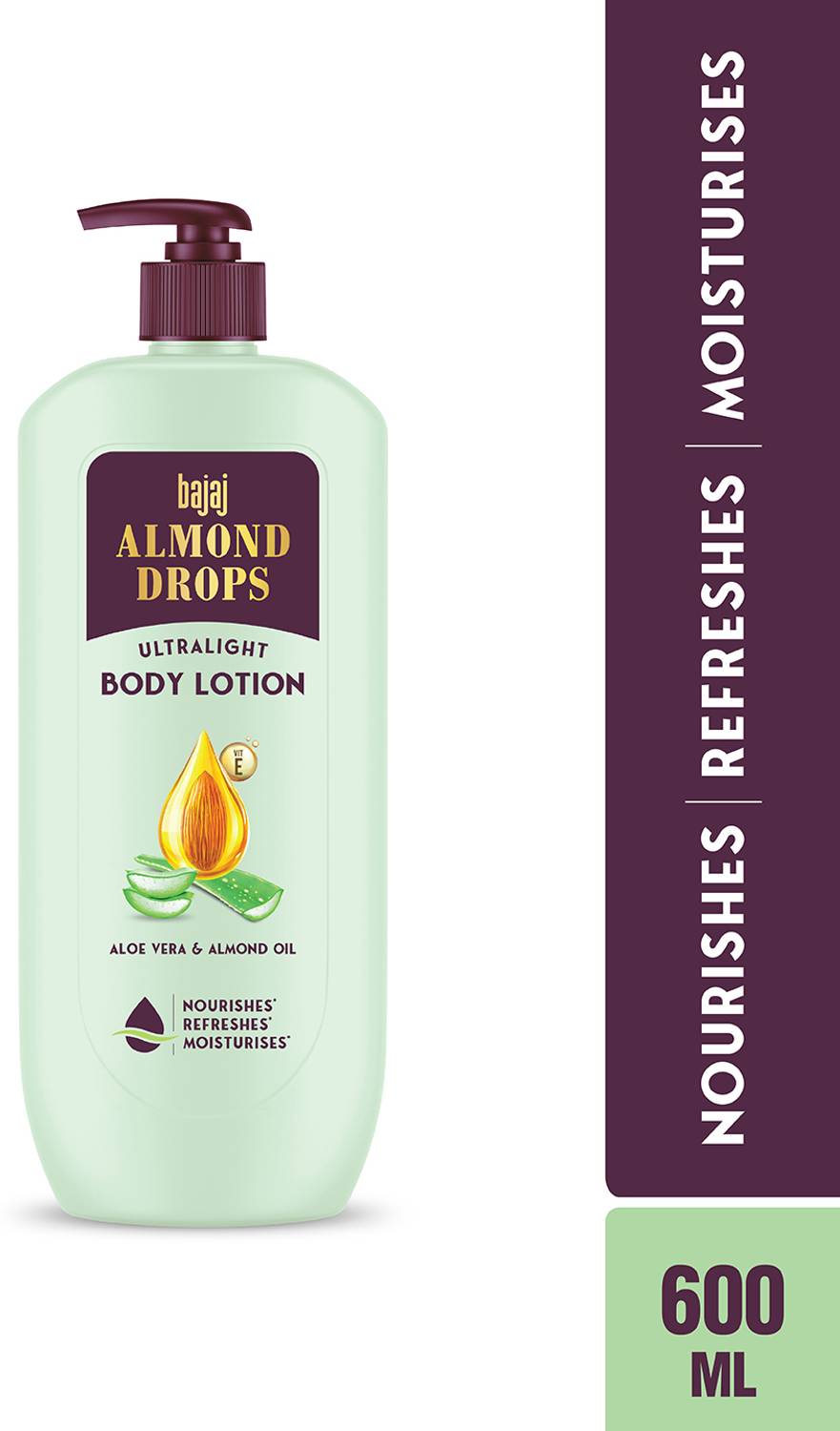 BAJAJ Almond Drops Ultralight Body Lotion, Hydration-Aloe Vera, Almond Oil & Vitamin E