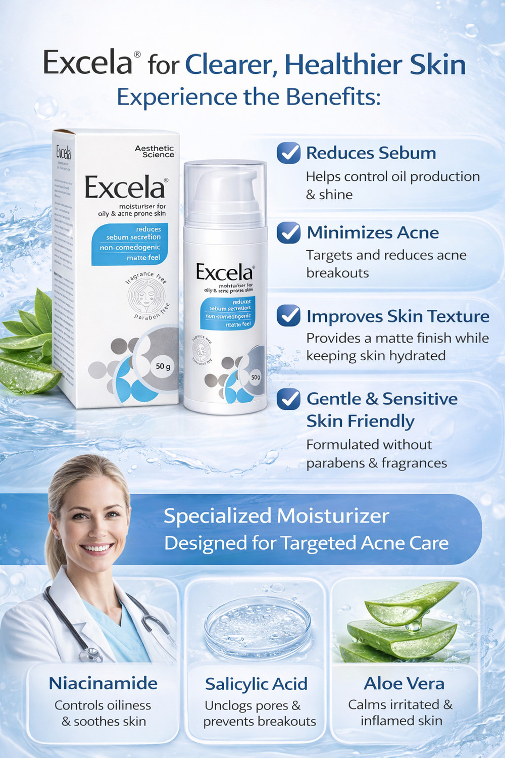 Image of Excela MOISTURISER CREAM FOR OILY AND ACNE PRONE SKIN