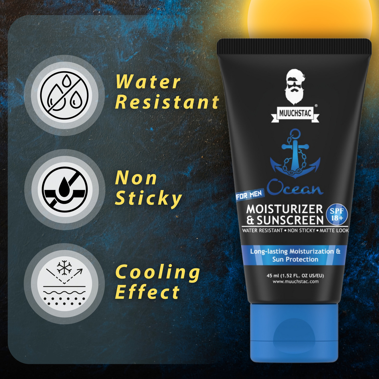 Image of MUUCHSTAC Men's Ocean Moisturizer & Sunscreen Matte Look Cream, Non-Sticky