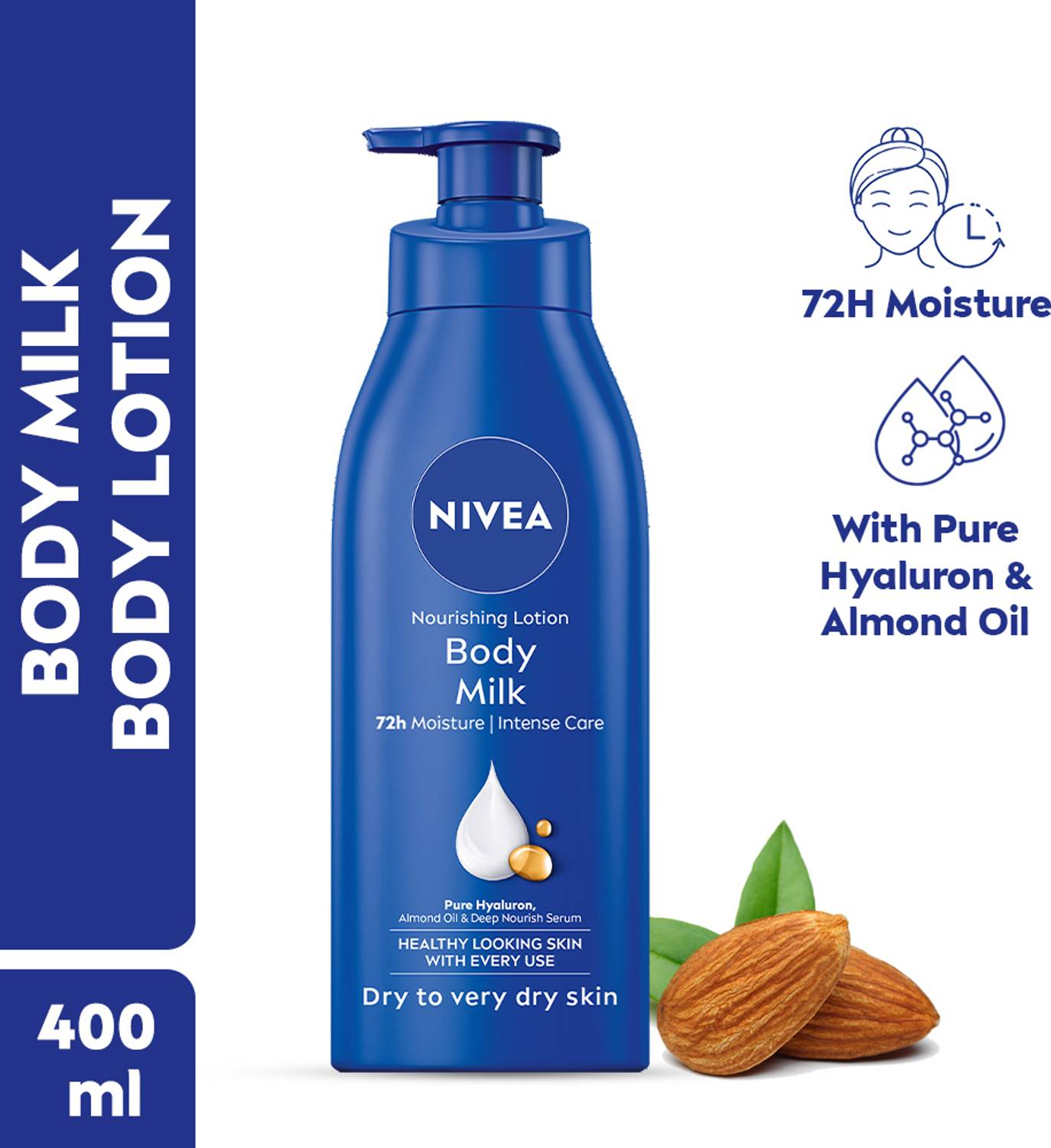 NIVEA Body Milk, Moisturizer Lotion, with Deep Moisture Serum, Almond Oil & Vitamin E