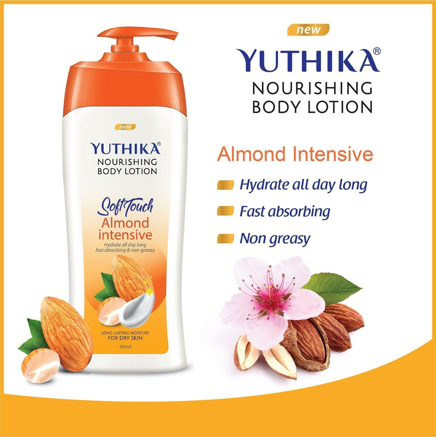 Image of Yuthika Almond Soft Touch Body Lotion For Women & Men, Hydrating, Non-Greasy