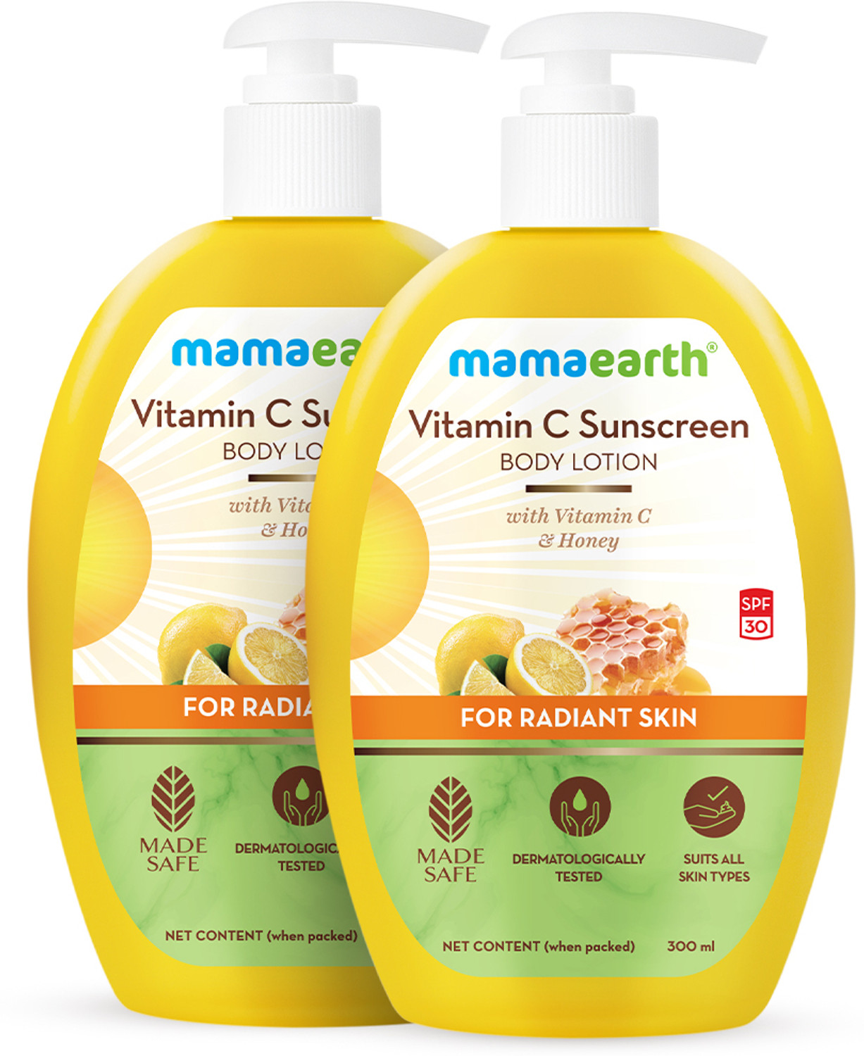 Image of Mamaearth Vitamin C Sunscreen Body Lotion SPF 30 - 300 ml (Pack of 2)