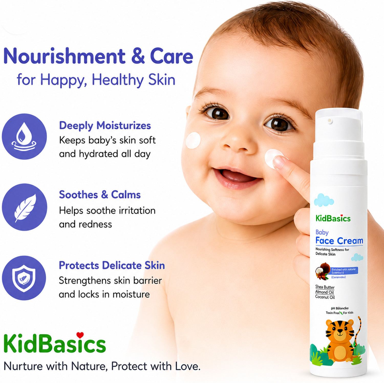 Image of KIDBASICS Baby Face Cream for Moisturizing | Shea Butter & Aloe Vera | Gentle Skin Care