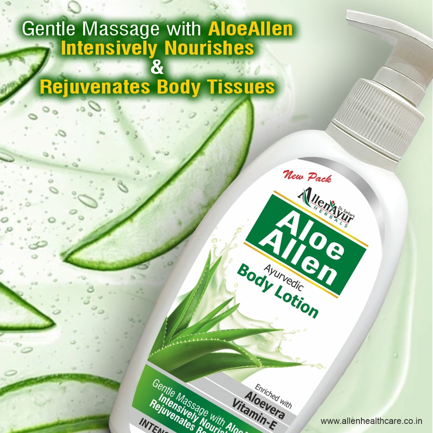 Image of Allen Ayur Aloe Allen Ayurvedic Body Lotion | Aloevera & Vitamin-E | (300ml X 3)