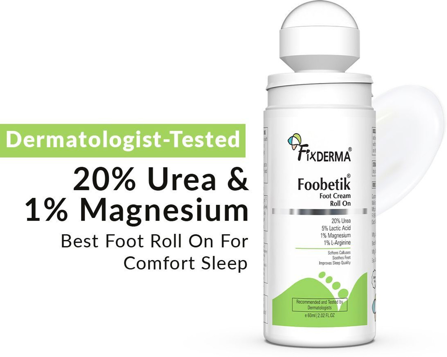 Image of Fixderma Foobetik 20% Urea Foot Roll On For Cracked Heels with 5% Lactic Acid -60ml