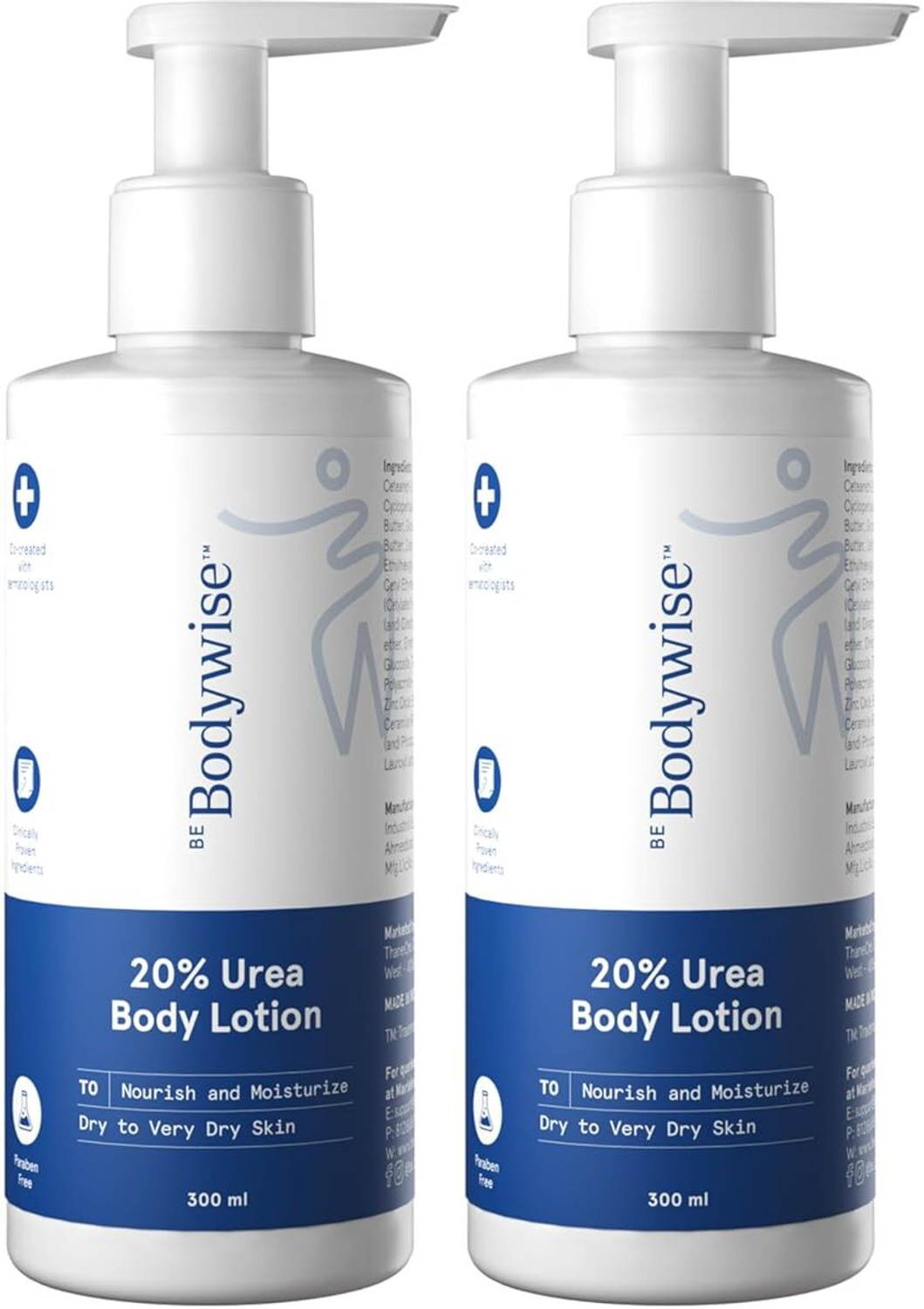 Image of Be Bodywise 20% Urea Body Lotion for Very Dry & Flaky Skin Repair |48H Hydration| 300 ml x 2