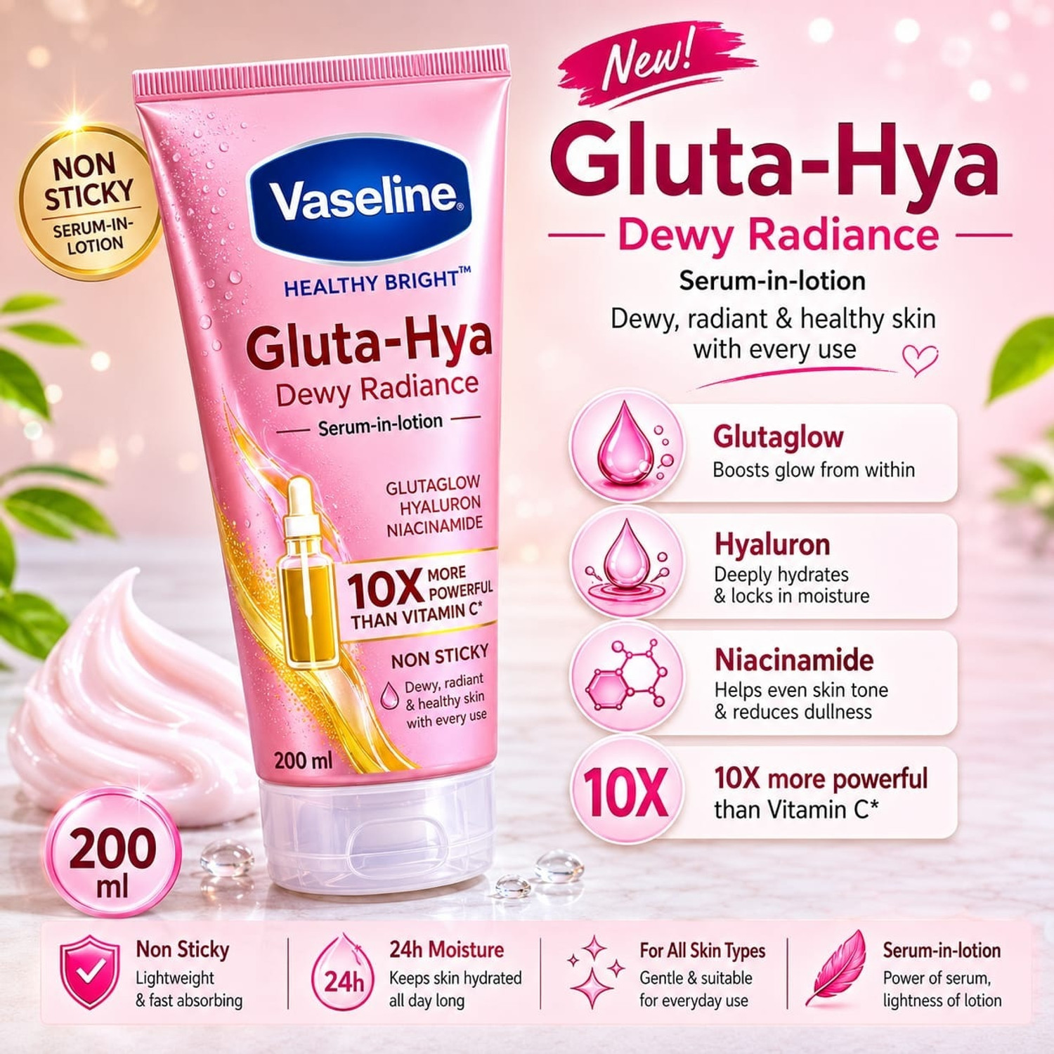Image of Vaseline Healthy Bright Gluta -Hya Dewy Radiance Serum in lotion 200 ml (200 ml)