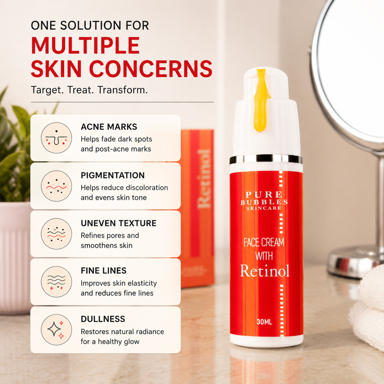 Image of Pure Bubbles 0.3% Retinol Night Cream For Face for Dark Spots & Uneven Tone