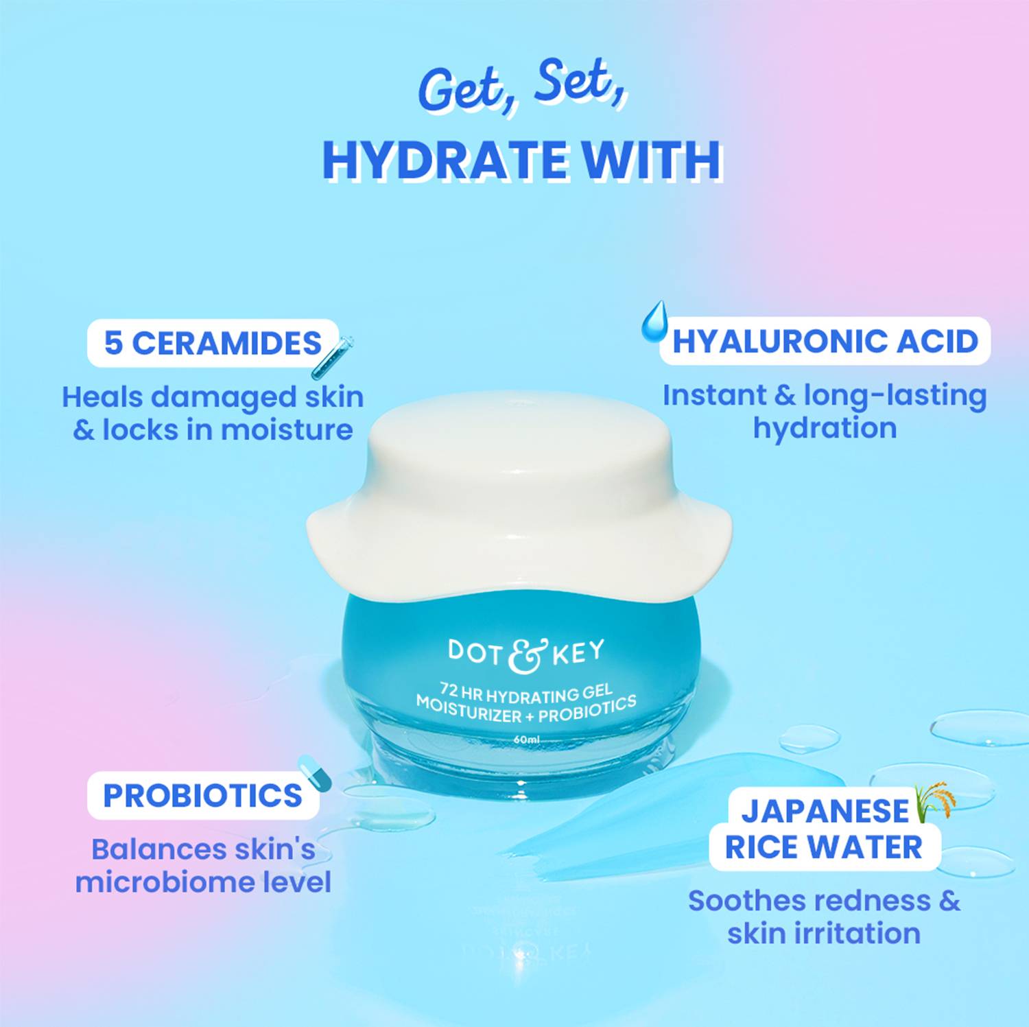 Dot & Key 72hrs Hydrating Gel Moisturizer with Probiotics 60ml - Image 4