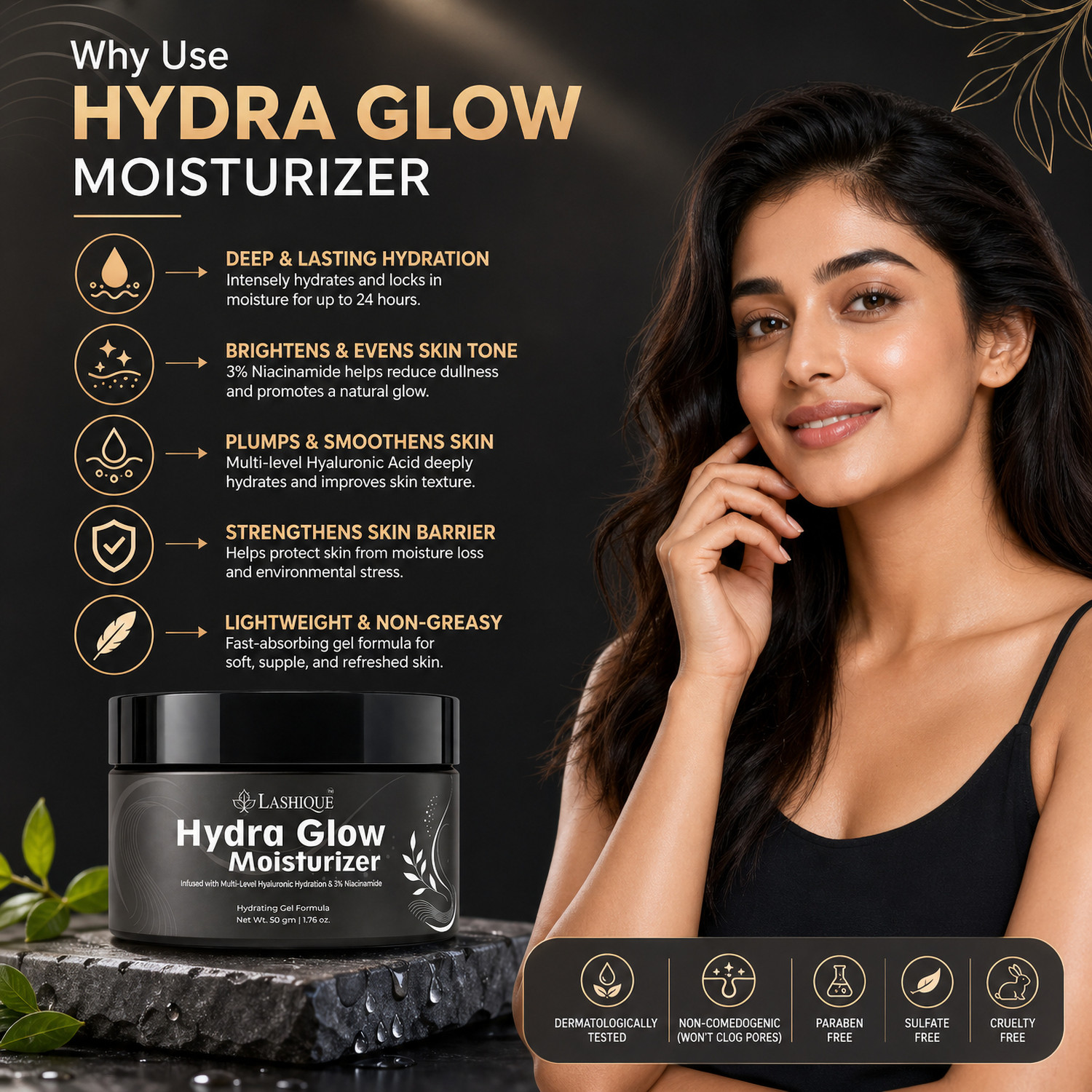 Image of Lashique Korean Rice Water Hydra Glow Moisturizer Light Gel & instant Glass Skin Glow