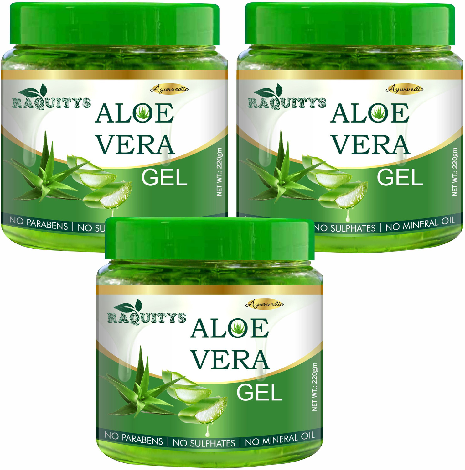 Image of RAQUITYS RAQUITYS Aloe Vera Gel for Glowing Skin & Hair with Pure Vera & Vitamin E (220g) pack of 3