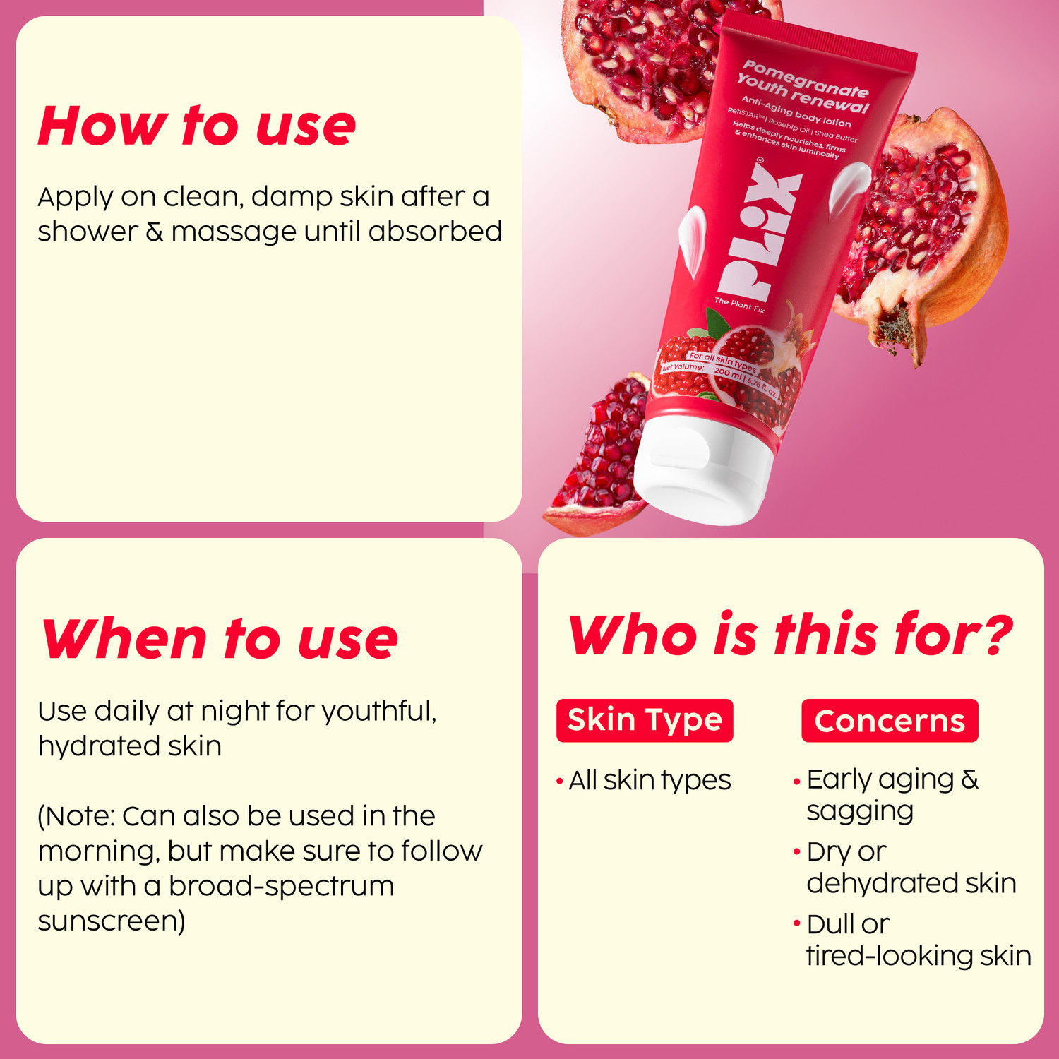 Image of The Plant Fix Plix Pomegranate Youth Renewal Lotion, Reduces fine lines & wrinkles,Lightweight care