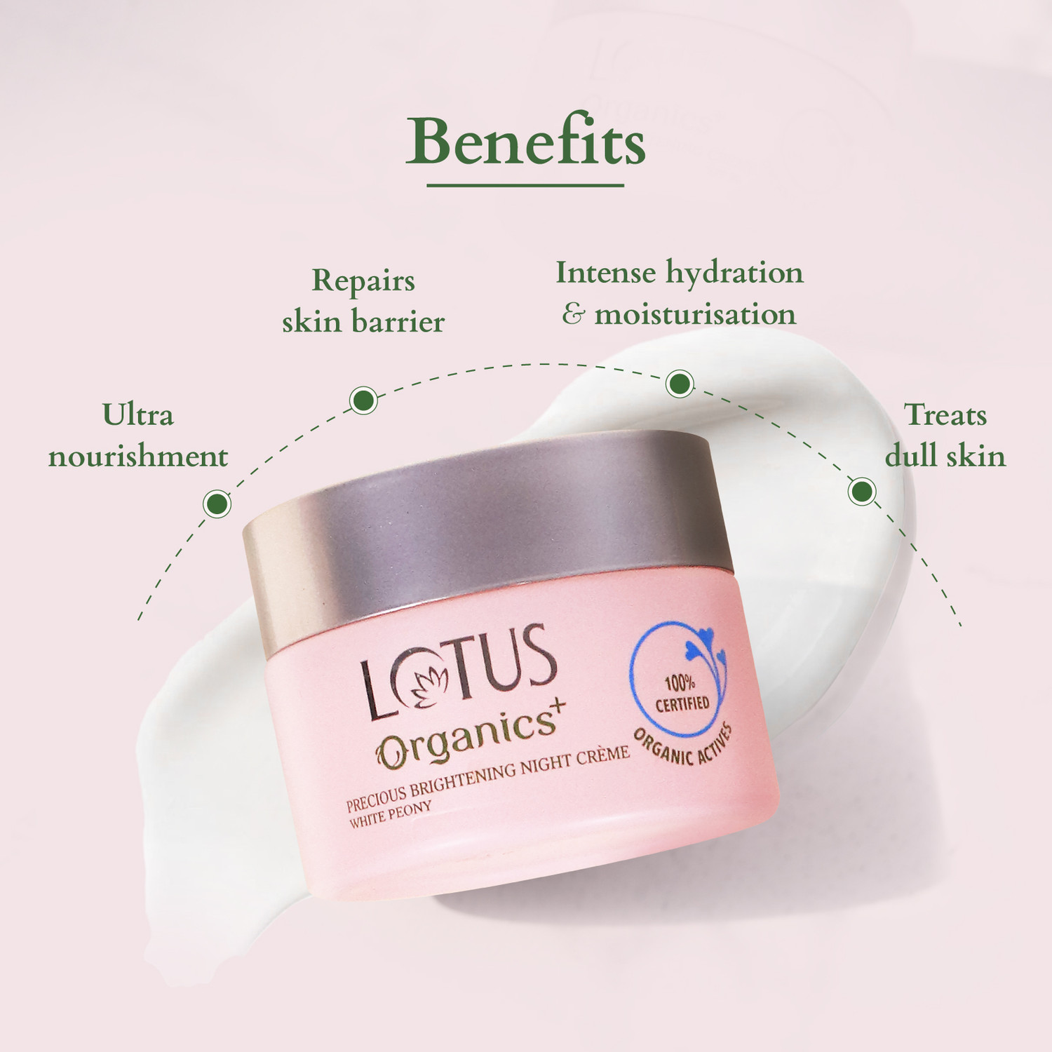 Image of Lotus Organics+ Precious Brightening Night Creme Whit Peony | For Dark Spots | Night Moisturiser