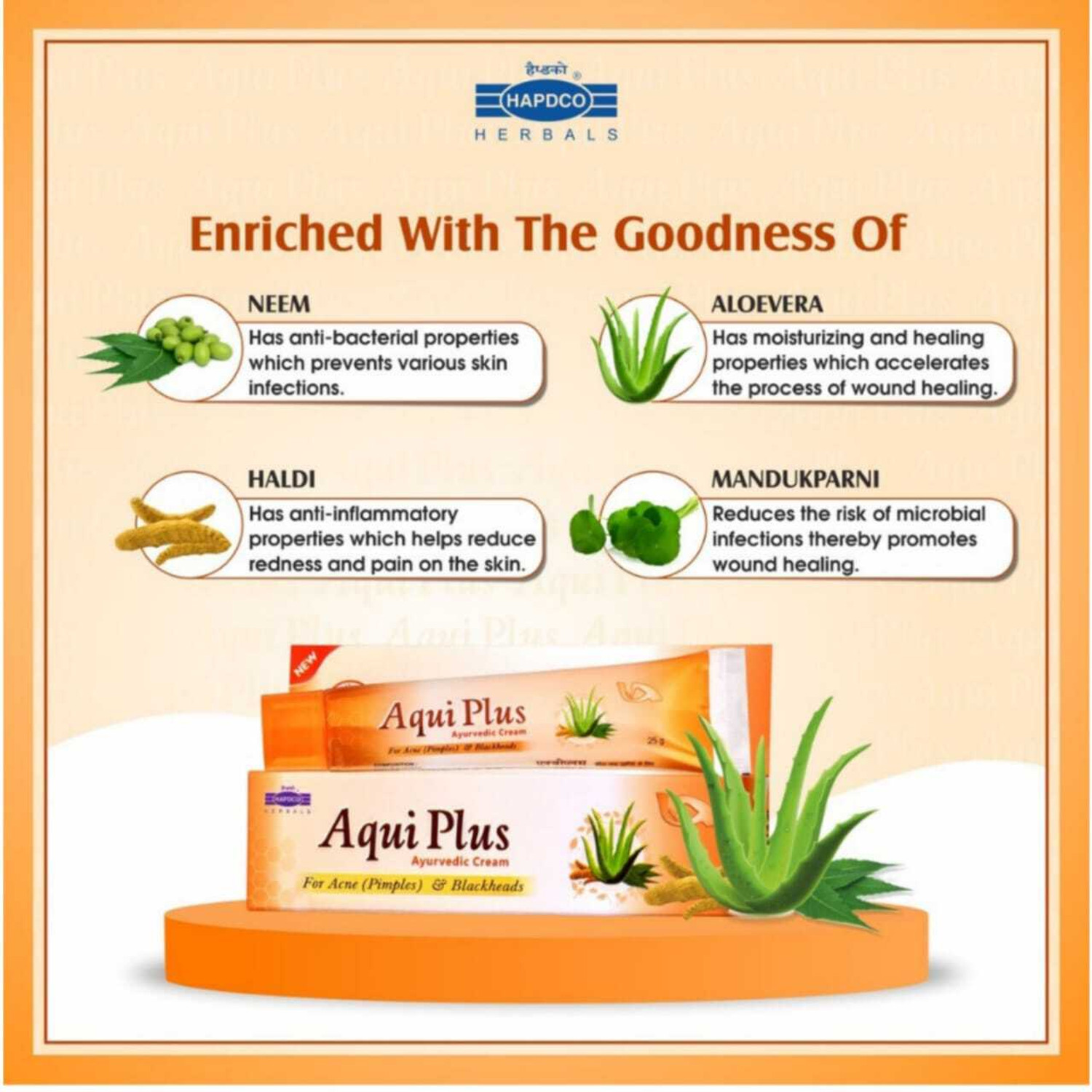 Image of HAPDCO Aqui Plus For Acne Pimple & Blackheads Ayurvedic Cream 25gm (25 g)