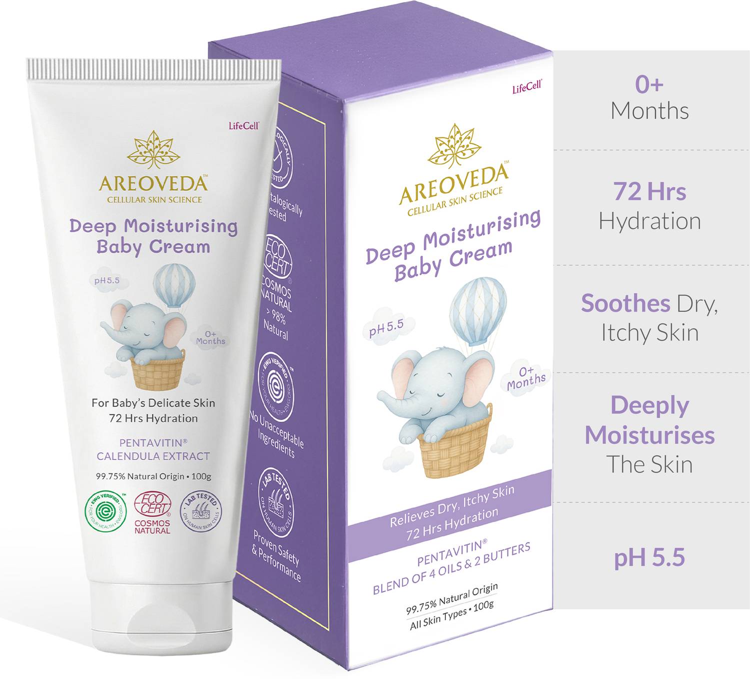 Areoveda Deep Moisturising Baby Cream, 72 Hrs Hydration, For Dry Skin, Safe and Gentle