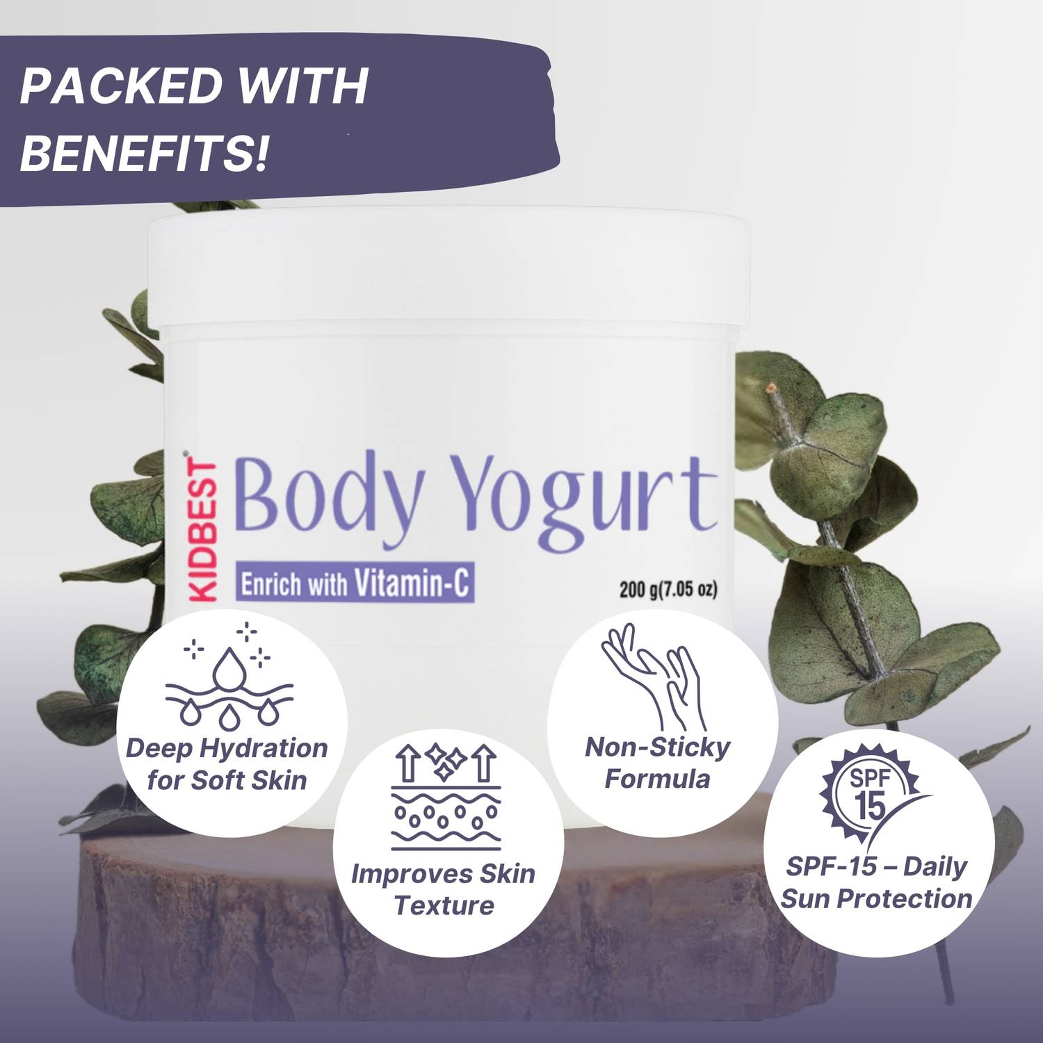 HealthBest Kidbest Body Yogurt for Kids | SPF-15 | L-Glutathione,  Vitamin-C, Kojic Acid, Vitamin-E | Normal Skin, Sensitive Skin & Dry Skin