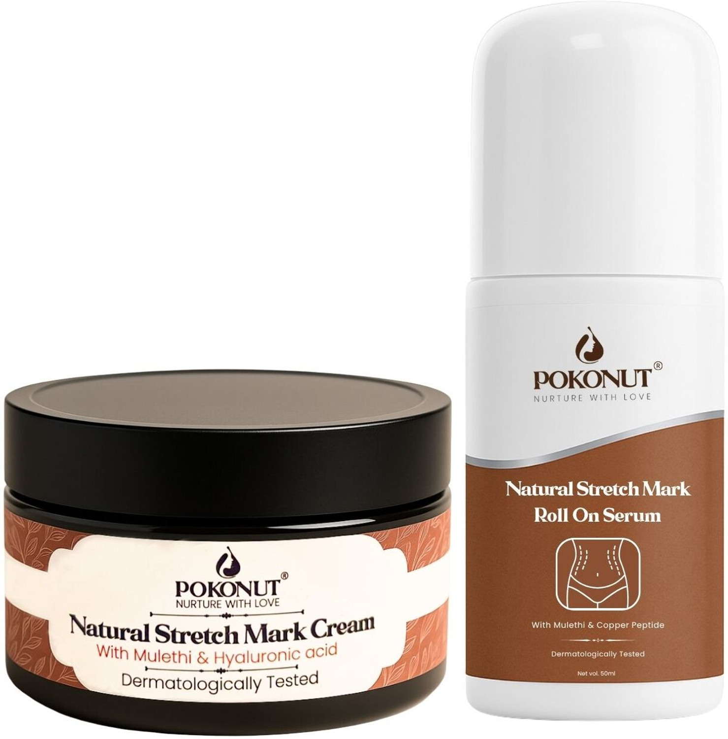 Image of Pokonut Stretch Mark Repair Combo, Cream & Roll-On Serum