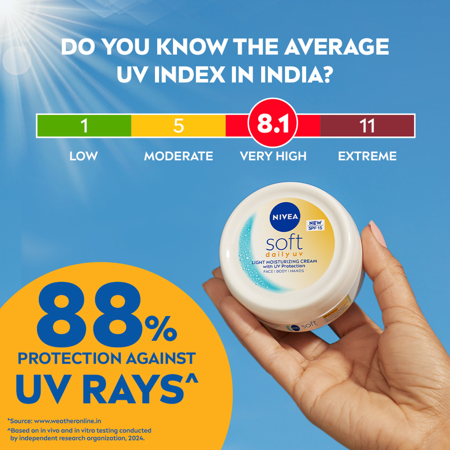 Image of NIVEA Soft Daily UV Light Moisturizer Cream with SPF-15, Face Hand & Body, Men & Women