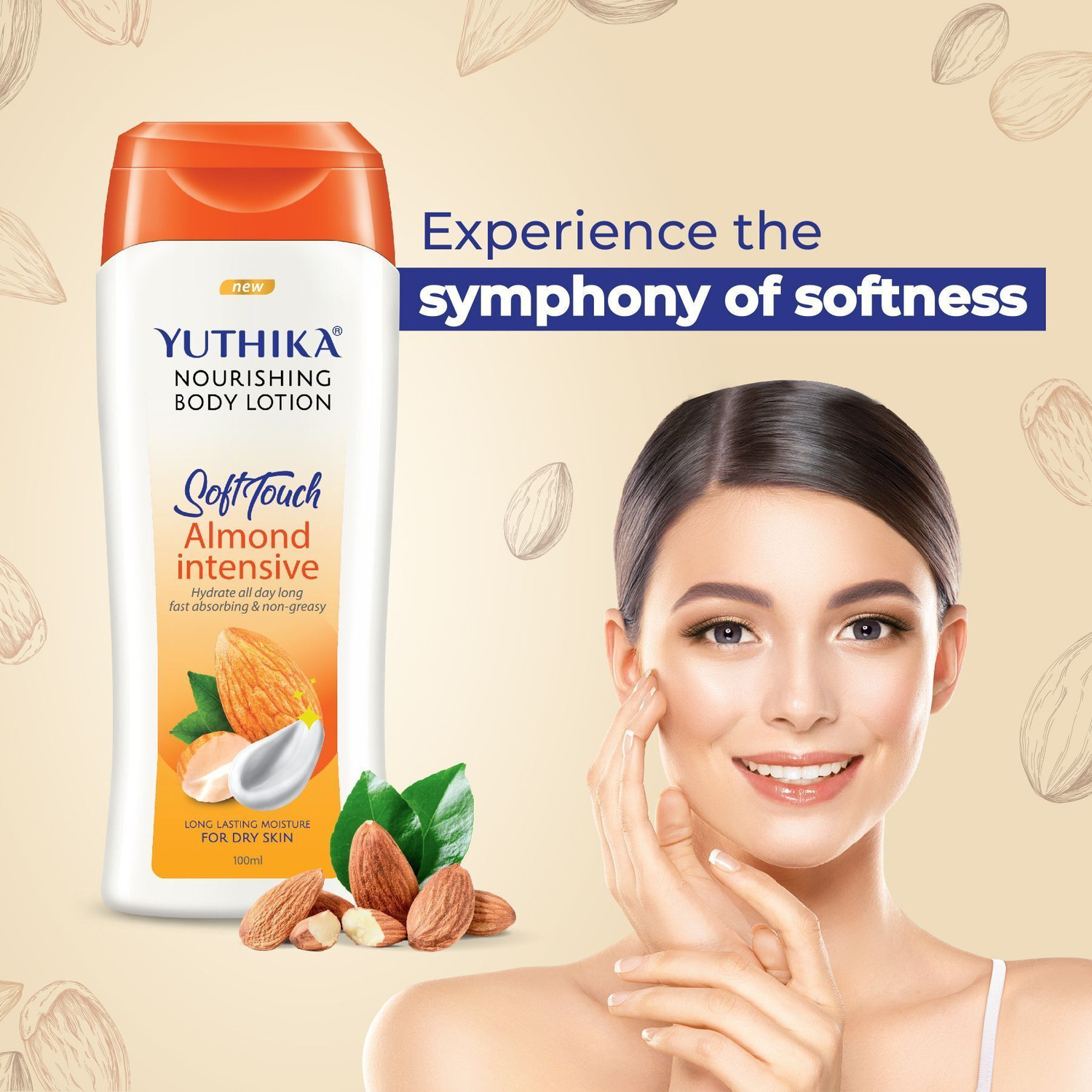 Image of Yuthika Almond Soft Touch Body Lotion For Women & Men | Hydrating, Non-Greasy