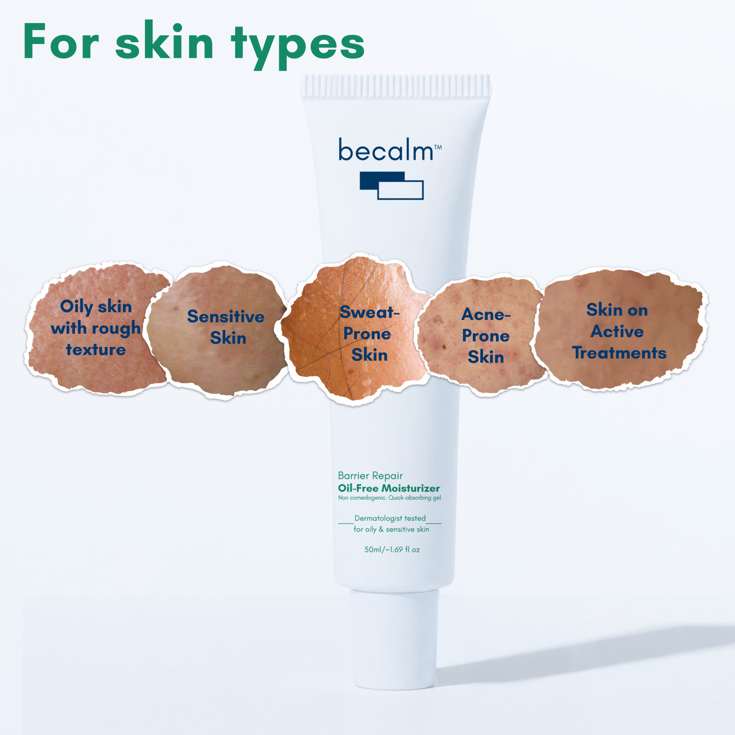 Image of Becalm Barrier Repair Oil-Free Moisturiser for Oily Skin & Sensitive Skin, Light Gel