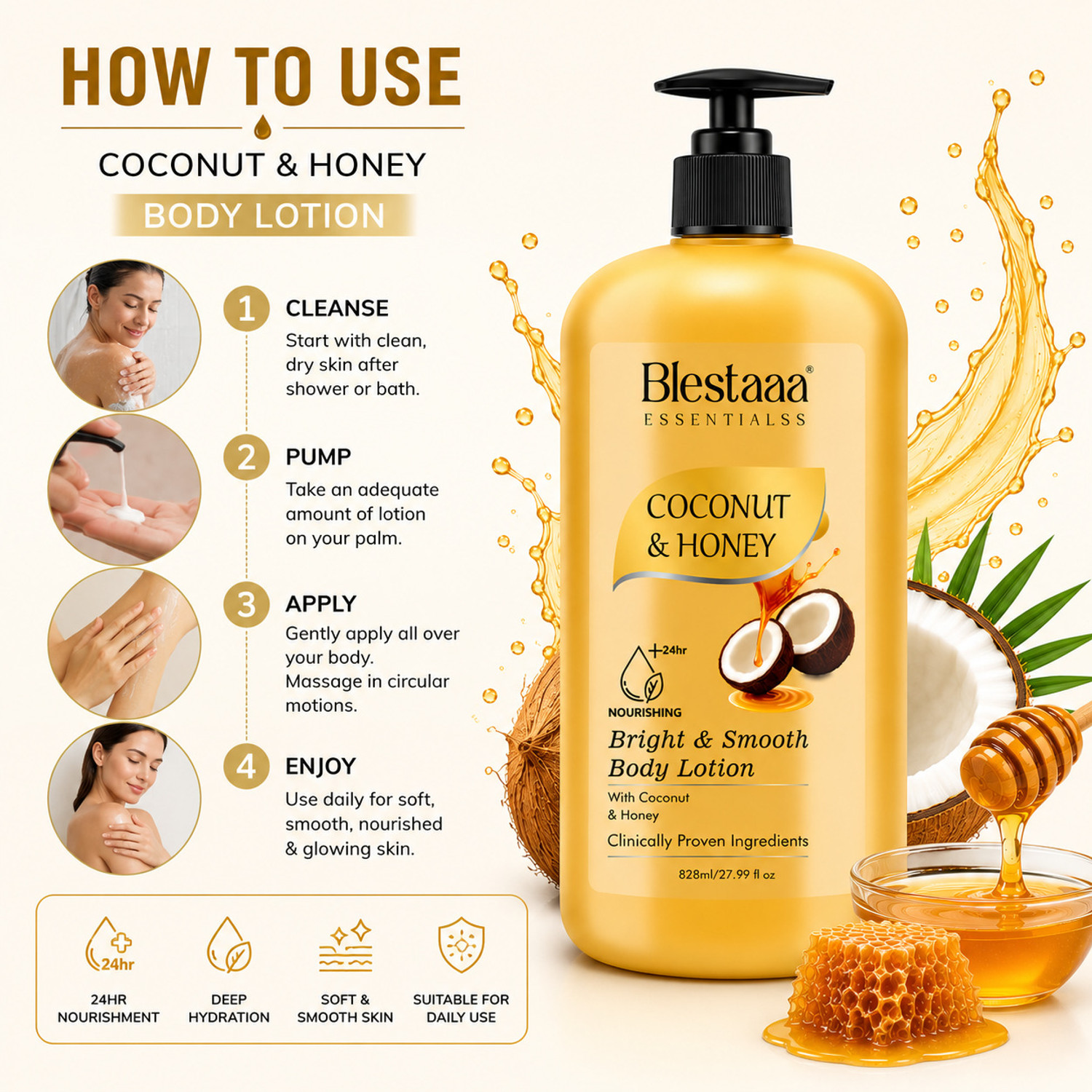 Image of blestaaa essentialss Moisturizing Coconut Honey Lotion for Smooth, Hydrated Skin