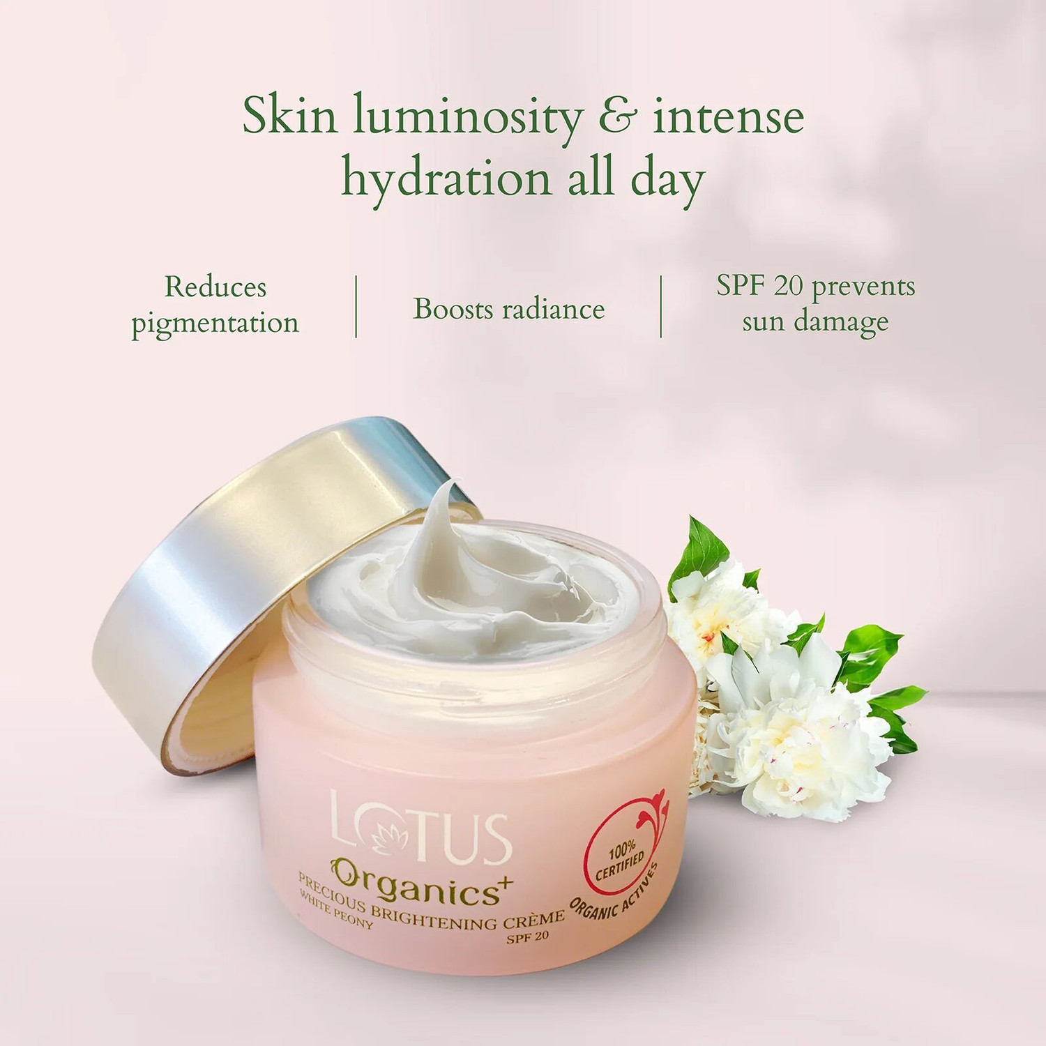 Image of Lotus Organics+ Precious Brightening Creme White Peony SPF 20 |Reduces Pigmentation & Sun Damage