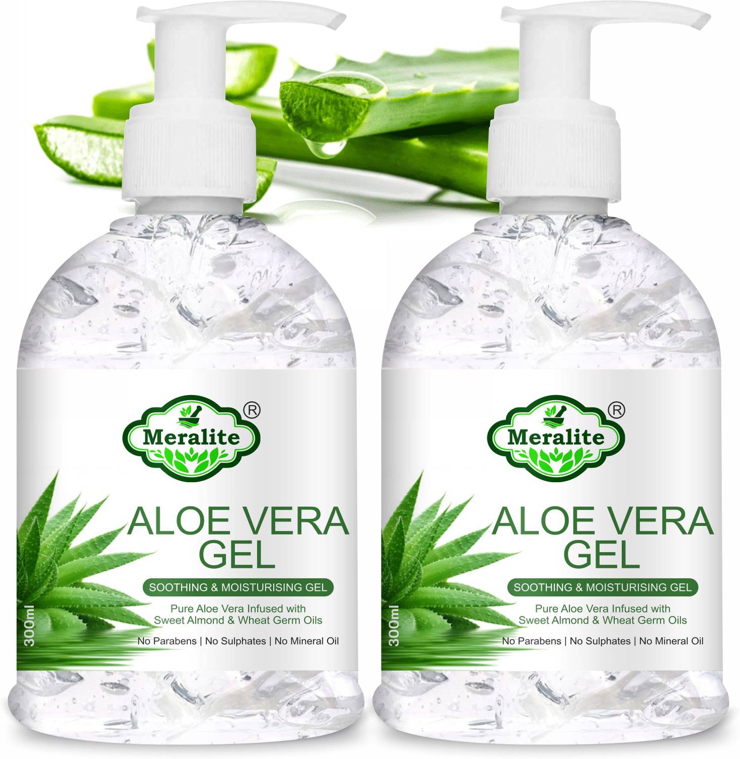Meralite 100% Pure Aloe Vera Skin Gel 300 ml x 2 - Image 1