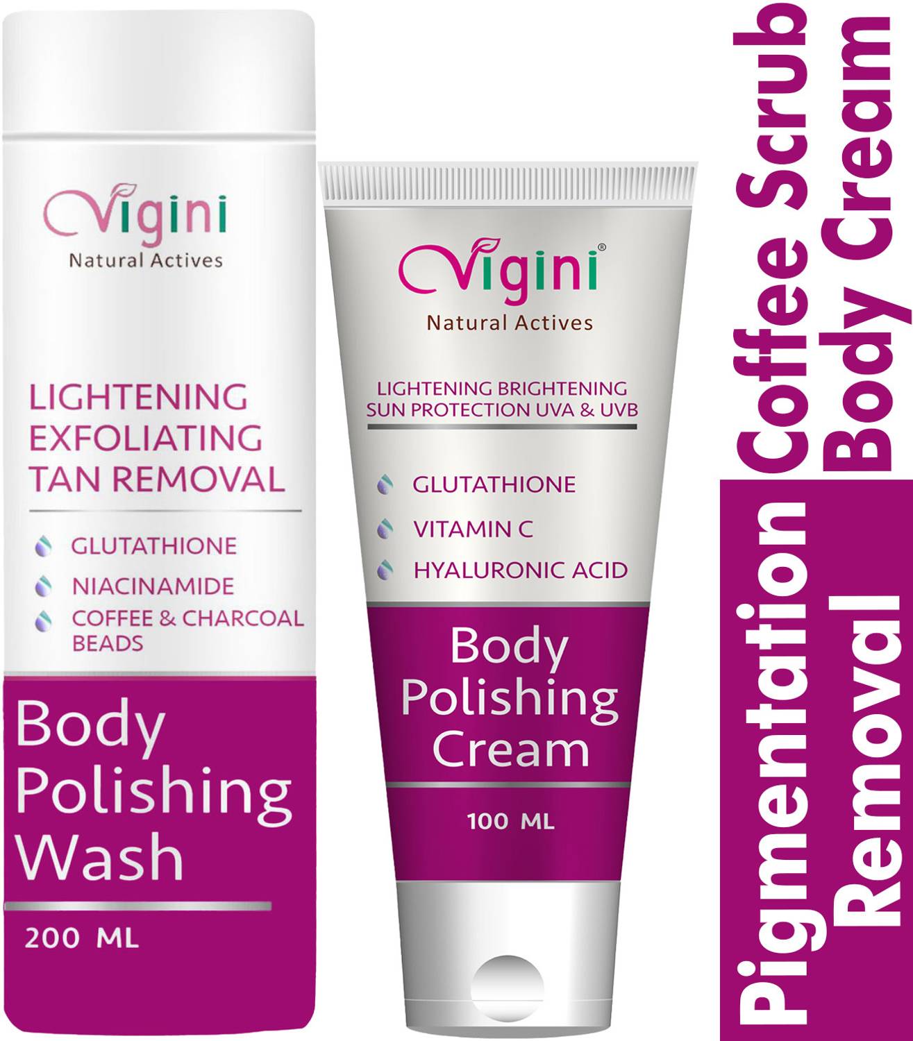 Vigini Skin Lightening Whitening Tan Removal Glutathione Body Polishing Cream & Wash