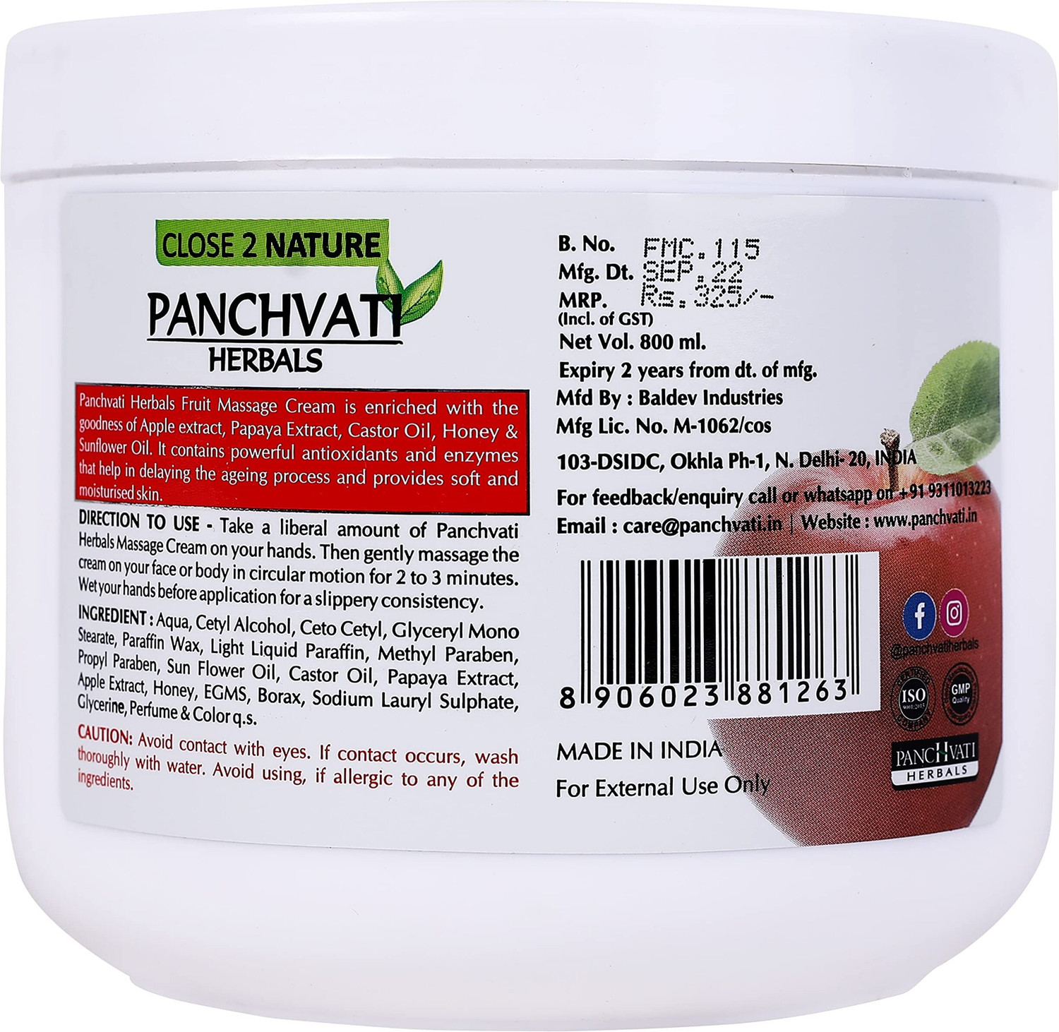 Image of panchvati Herbals Fruit Massage Cream 800 ml- Silicone Free | For All Skin Types (800 ml)