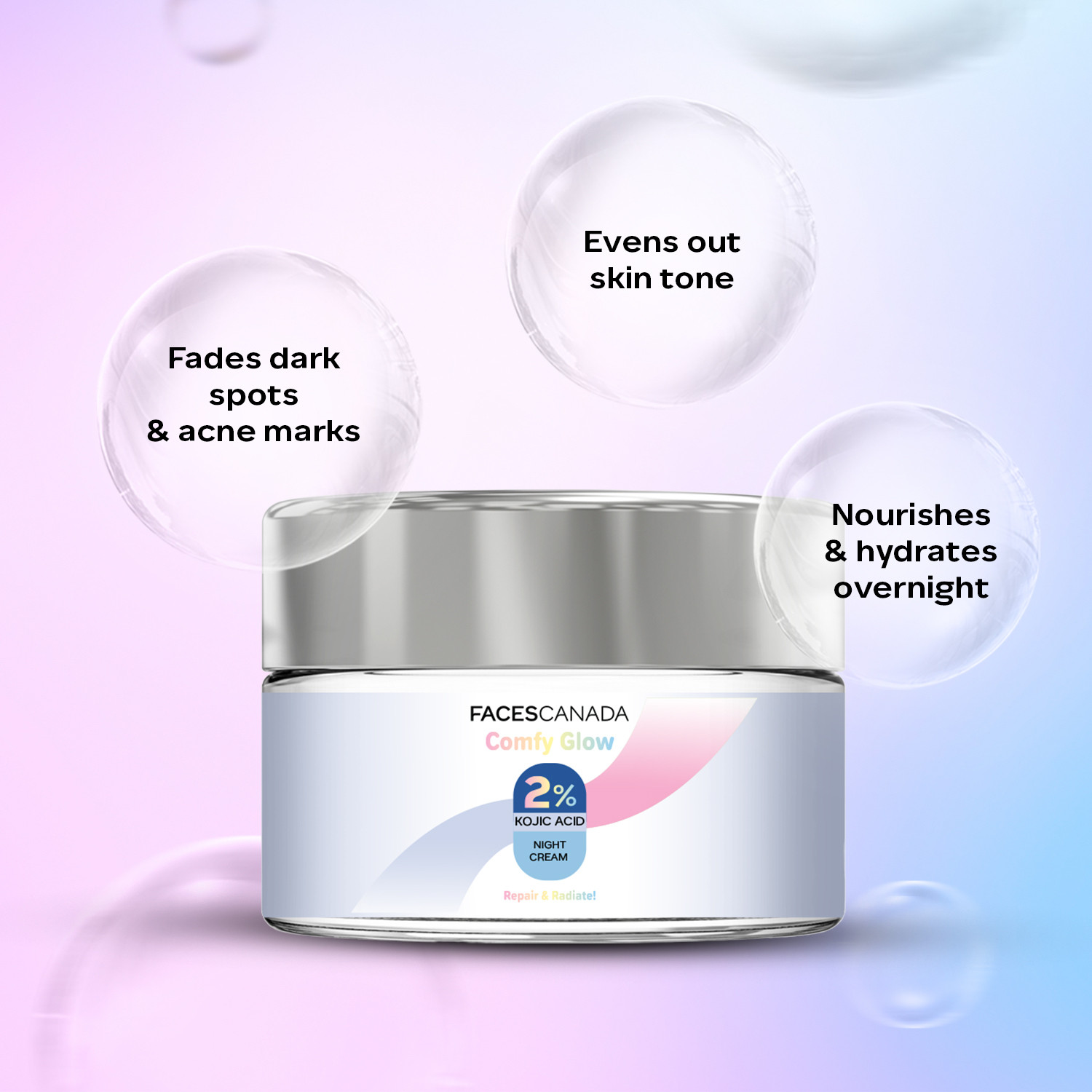 Image of FACES CANADA Comfy Glow 2% Kojic Acid Night Cream | Brightens Skin | Fades Dark Spots