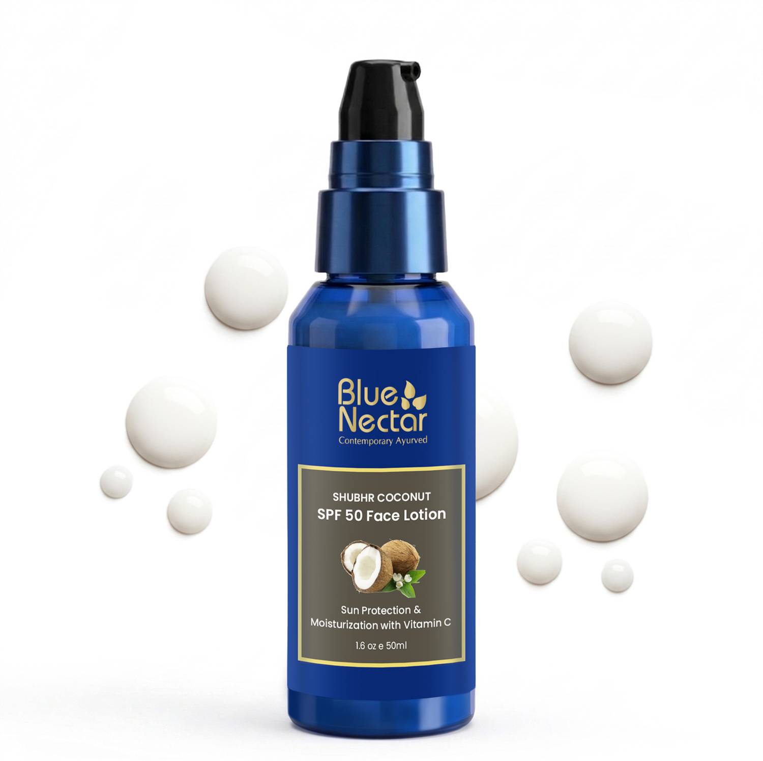 Blue Nectar Coconut Sunscreen SPF50 Lotion with Vitamin C for Skin Protection(18 Herbs,50ml)