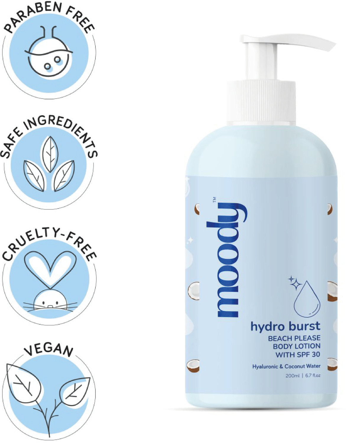 Image of MOODY Hydro Burst Beach Please Body Lotion with SPF 30, Coconut & Aloevera