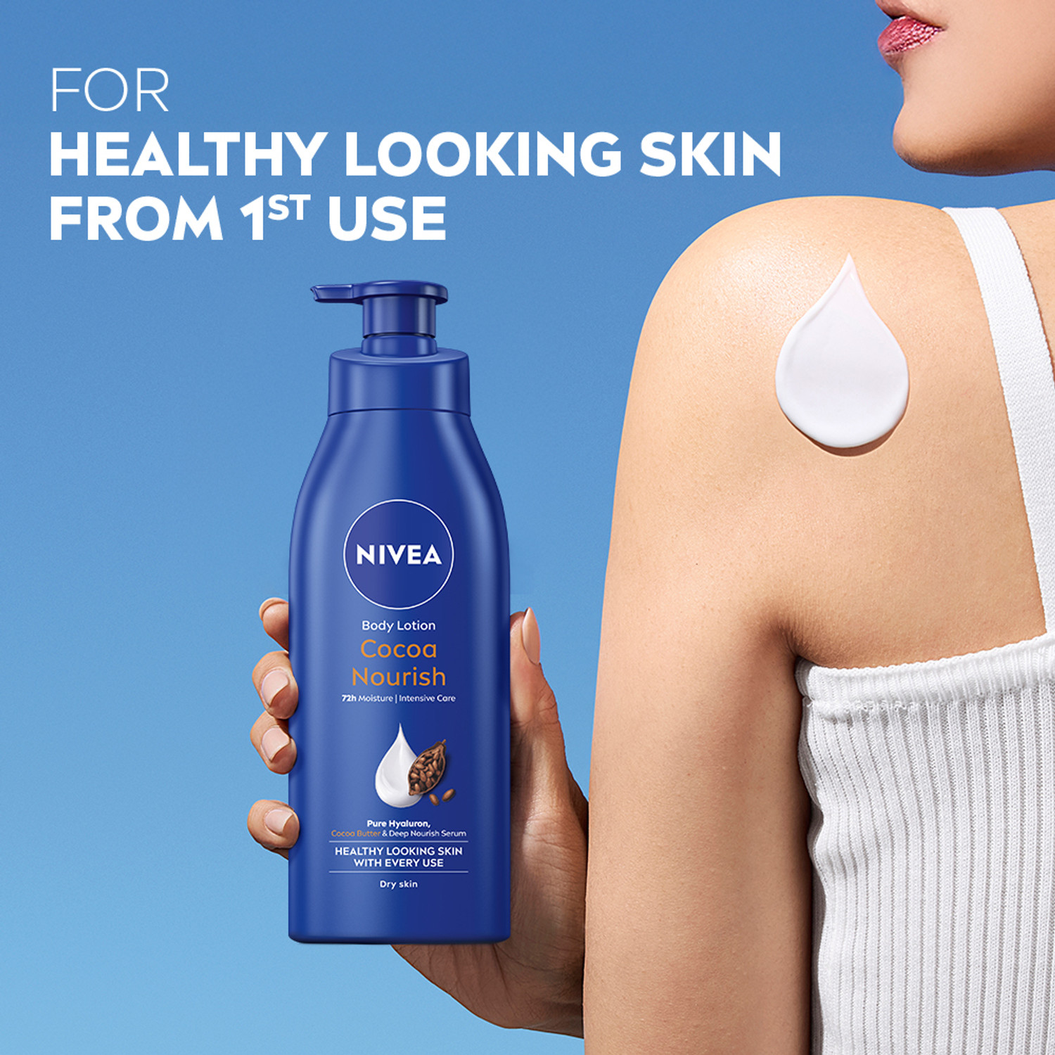 Image of NIVEA Cocoa Nourish, Moisturizer Body Lotion, Coconut Oil, Serum, Hyaluronic acid