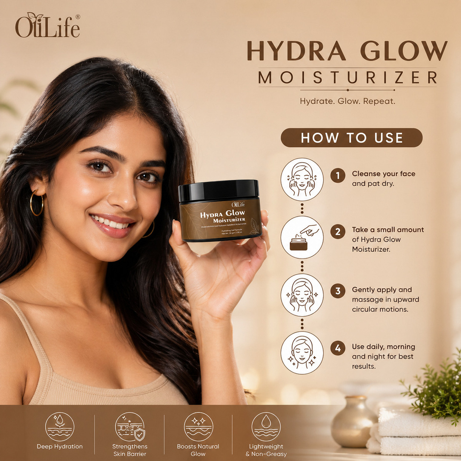Image of OtiLife Korean Rice Water Hydra Glow Moisturizer,Light Gel& instant Glass Skin Glow