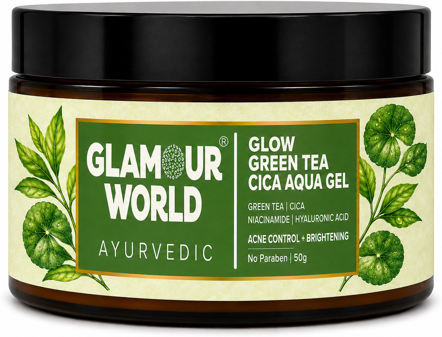 Image of Glamour World Ayurvedic Glow Green Tea Cica Aqua Gel Moisturiser - 50ml