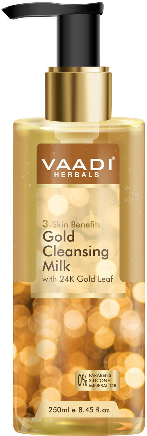 Image of vaadi Herbals Gold Cleansing Milk with 24k Gold Leaf - 3-skin Benefits (250 ml)