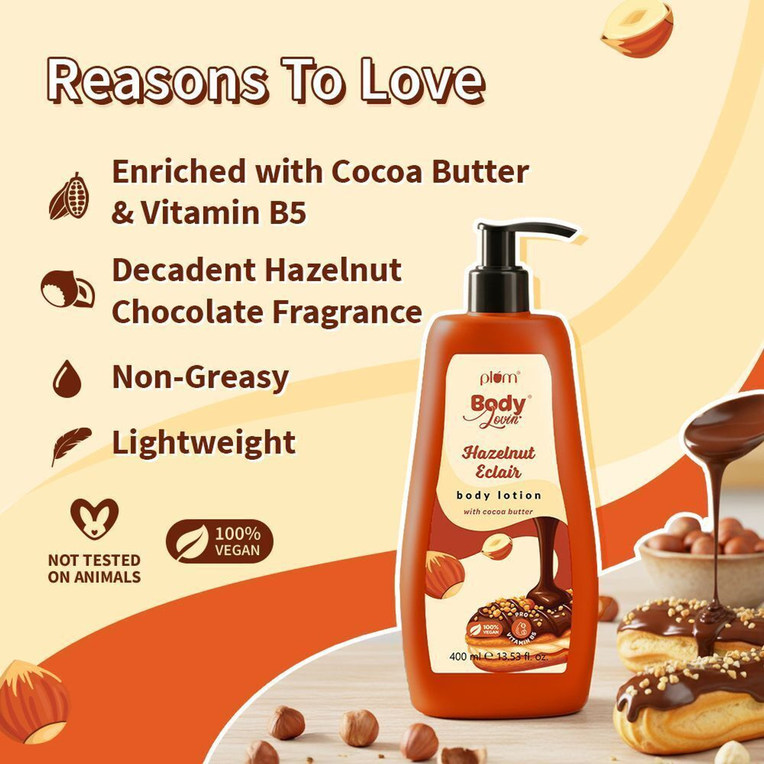 Image of Plum Hazelnut Eclair Body Lotion | Cocoa Butter & Vitamin B5 for Deep Moisturization