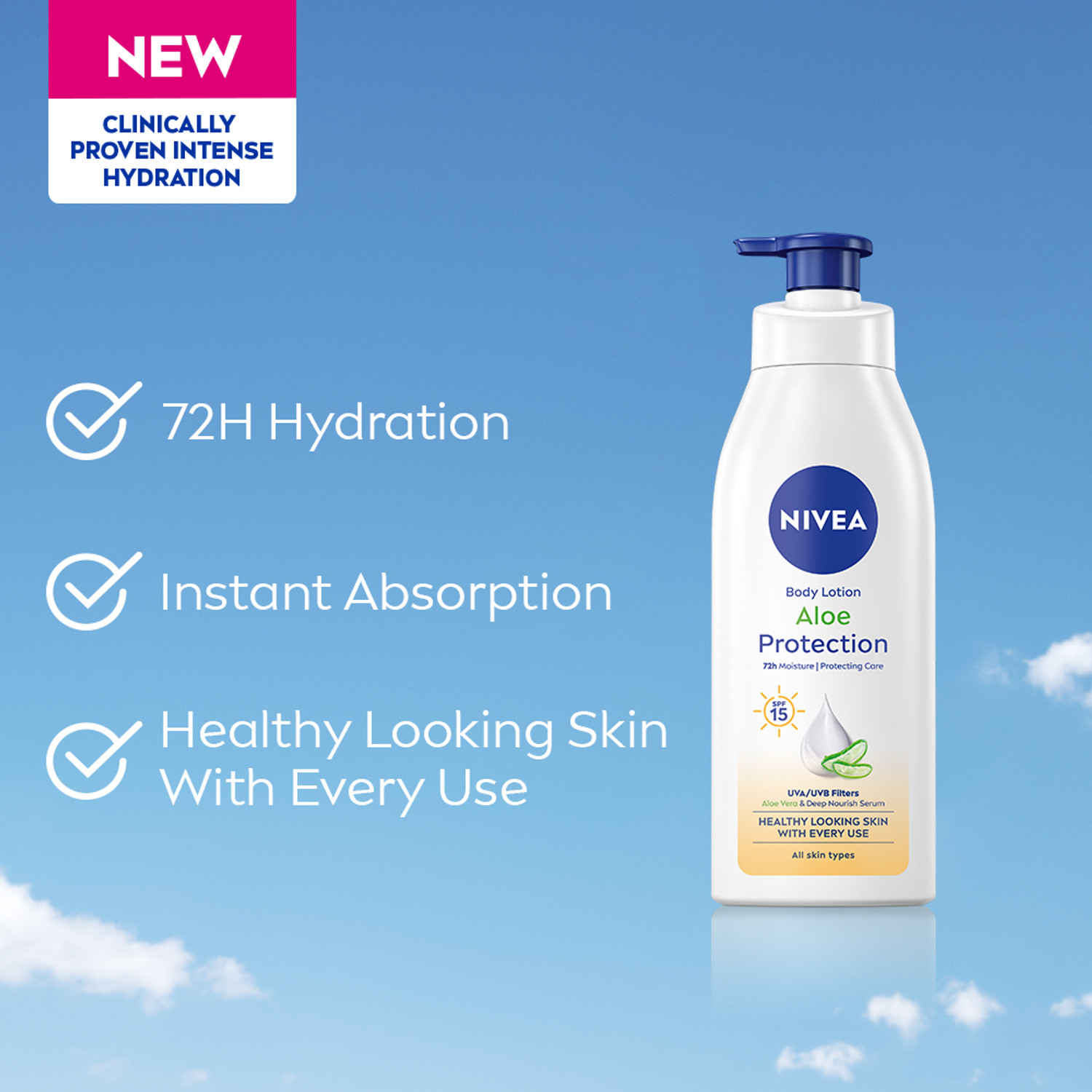 Image of NIVEA Aloe Protection, Hydrating Moisturizer Body Lotion, Natural Aloe Vera & SPF 15