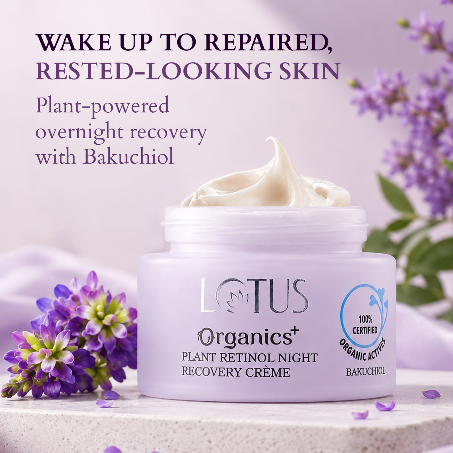 Image of Lotus Organics+ Bakuchiol Plant Retinol Night Recovery Cream | Reduces Fine Lines & Wrinkles