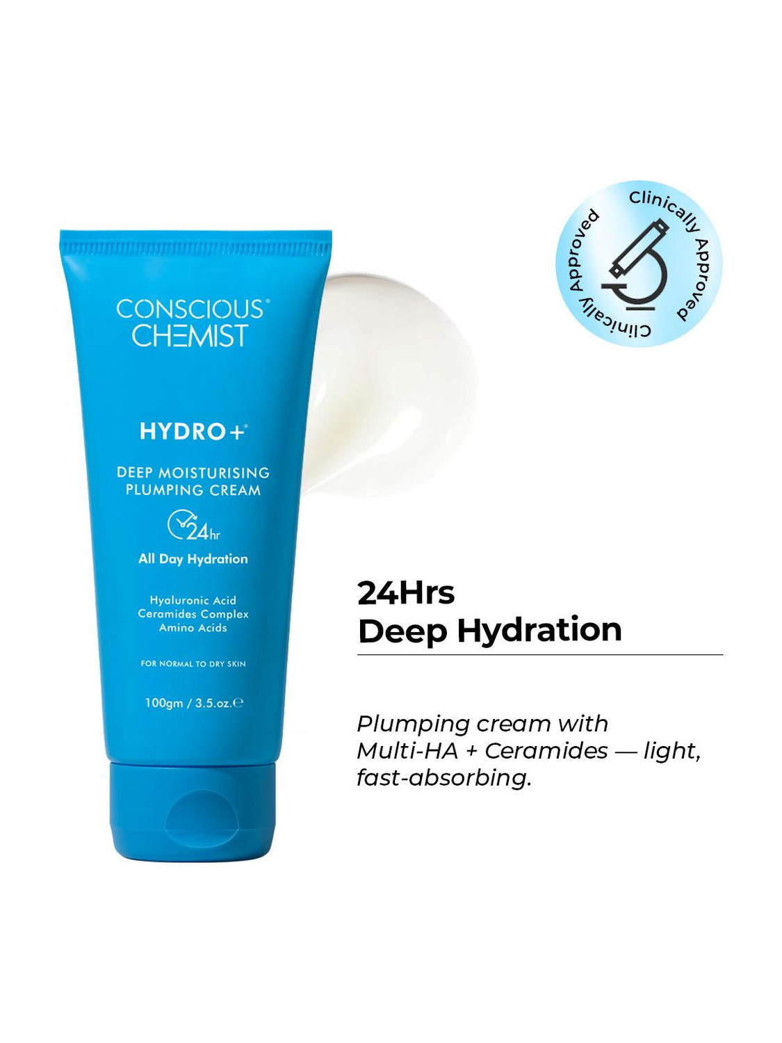 Conscious Chemist Hyaluronic Acid Moisturizer with Ceramides | Hydrates Dry Skin | Lightweight Gel
