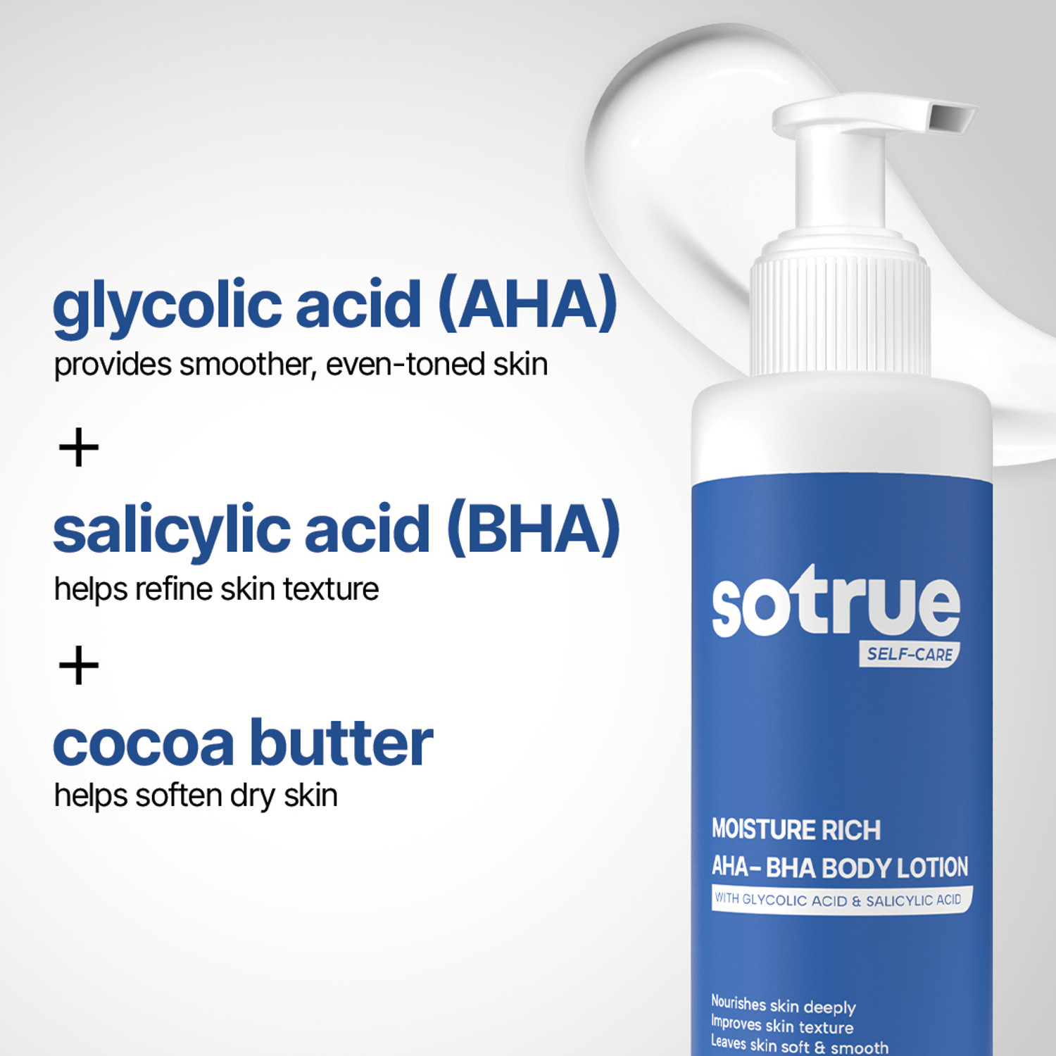Image of Sotrue Moisture Rich AHA BHA Body Lotion, for Dry Skin - Smooths Rough & Bumpy Skin
