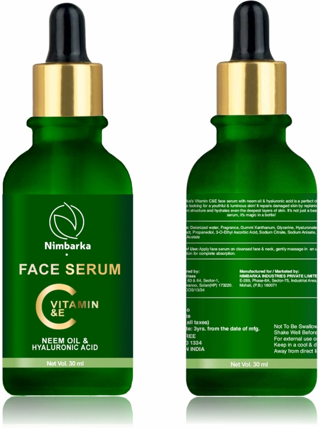 Image of NIMBARKA Neem Oil & Hyaluronic Acid, Vitamin C & E Face Serum 30ml (Pack Of 2)