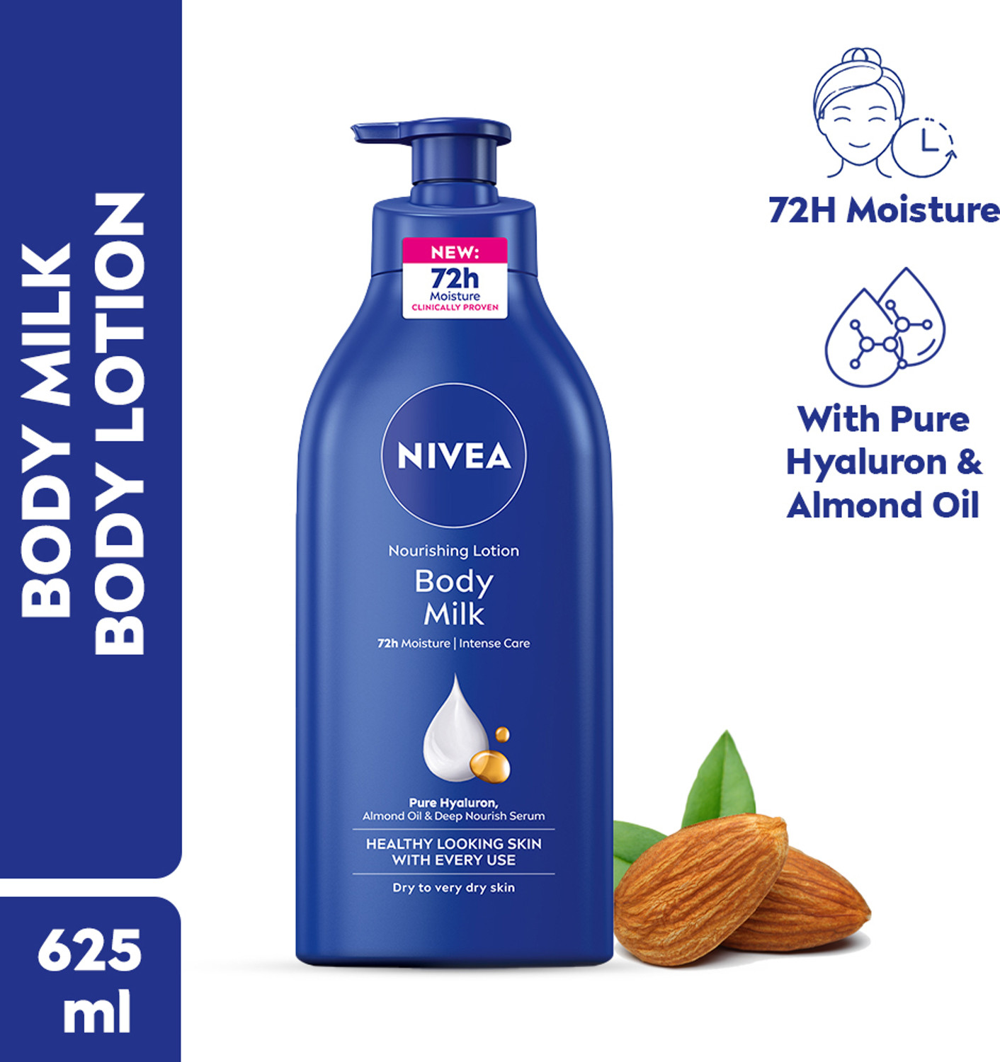 NIVEA Nourishing Body Milk with 72H Moisture, Hyaluron & Almond Oil