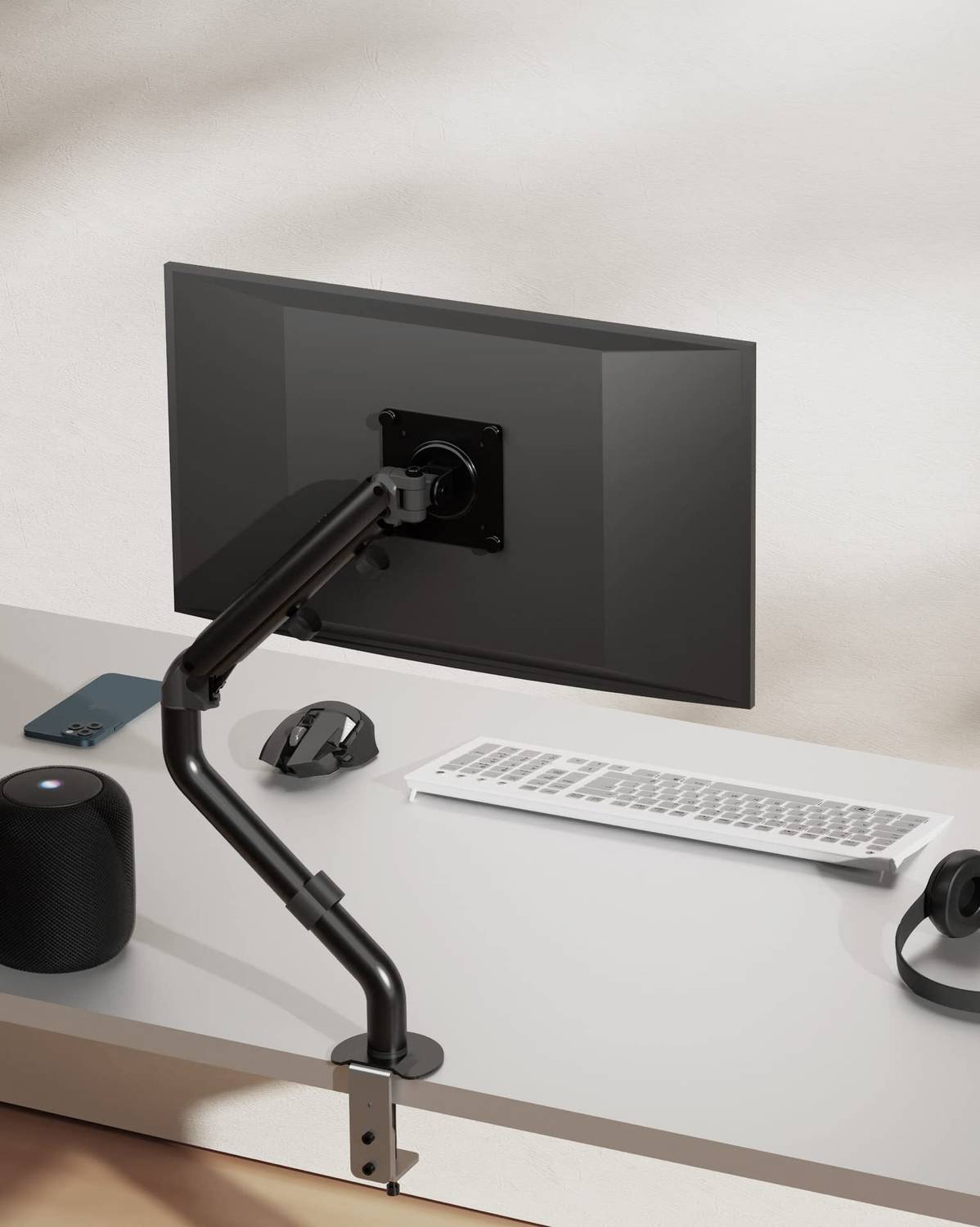 SYGA Height-Adjustable Monitor Arm for 32'' Screens, Black Wall Mount Monitor Arm