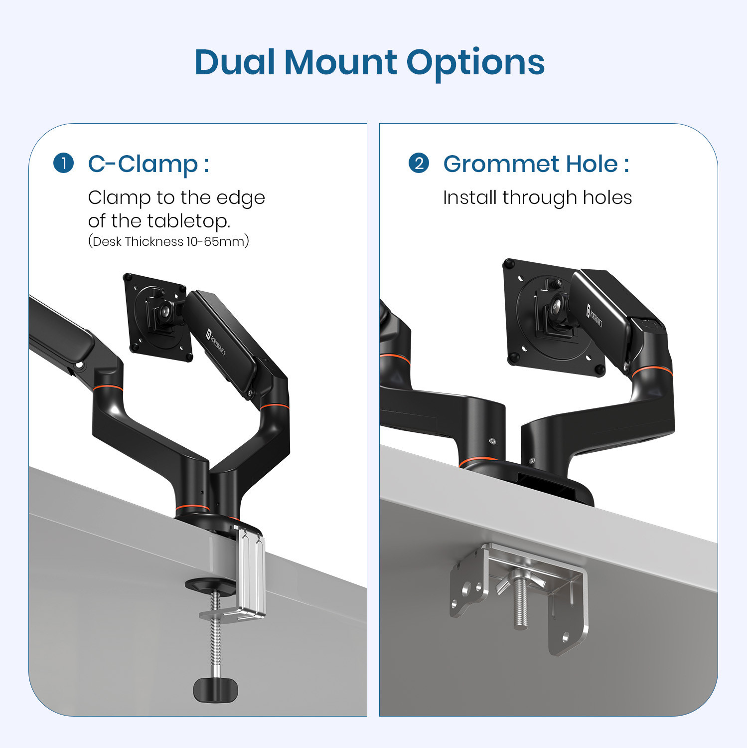 Image of Portronics Aerolift Duo Gas Spring Monitor Arms, 13-32 Inch Screens with Dual Mount Options Desk Mount Monitor Arm