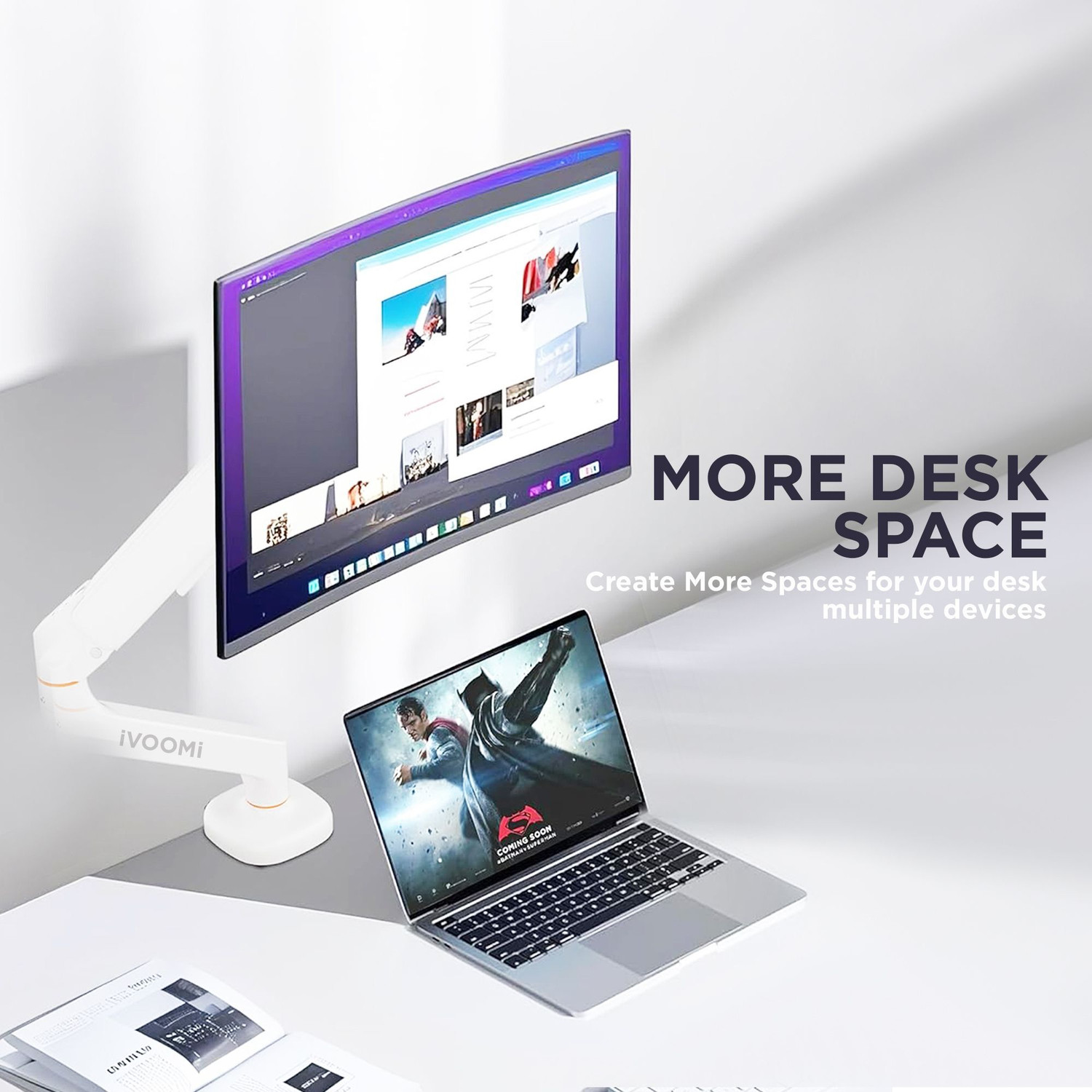 Image of iVoomi Power Arm-White Desk Mount Monitor Arm