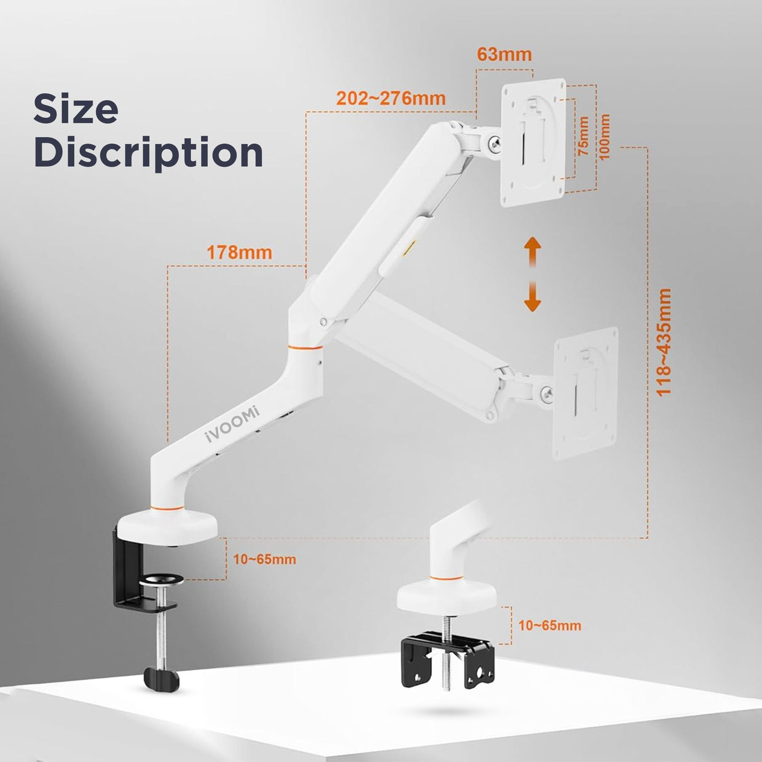 Image of iVoomi Power Arm-White Desk Mount Monitor Arm
